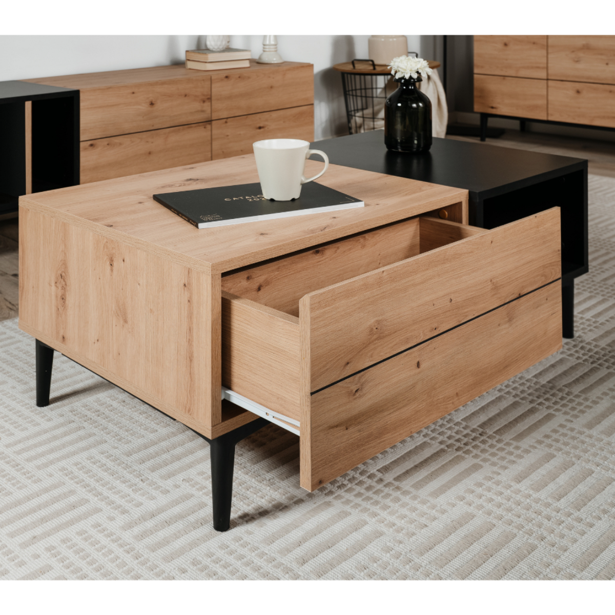 CONCEPT USINE Table basse style industriel avec rangements NOVI