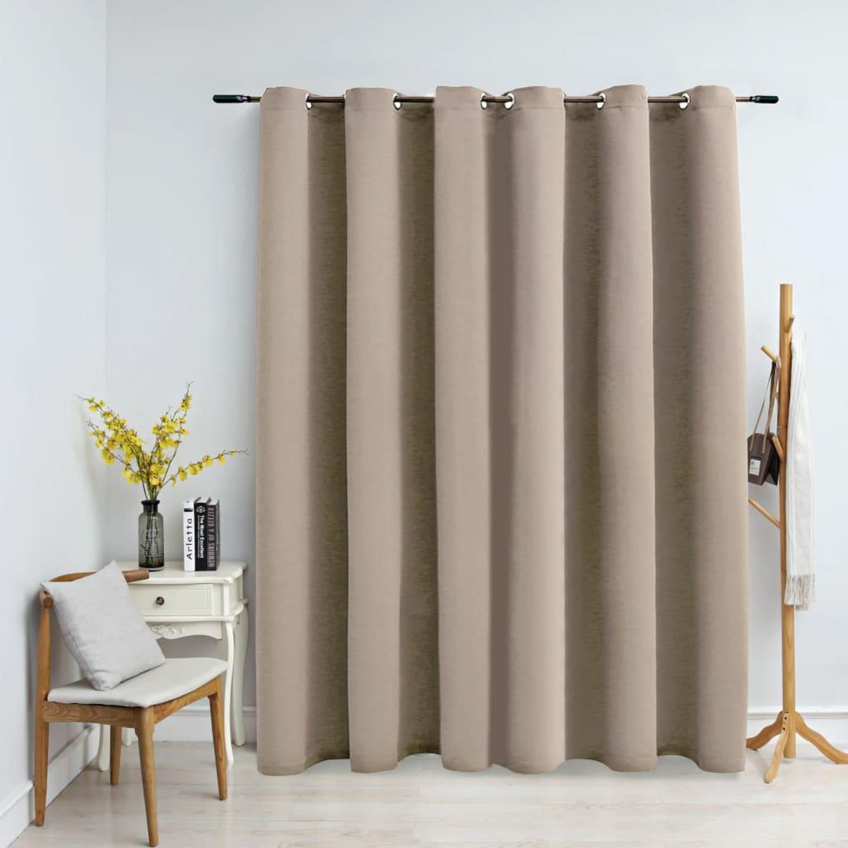 VIDAXL Rideau occultant avec anneaux en metal Beige 290x245 cm