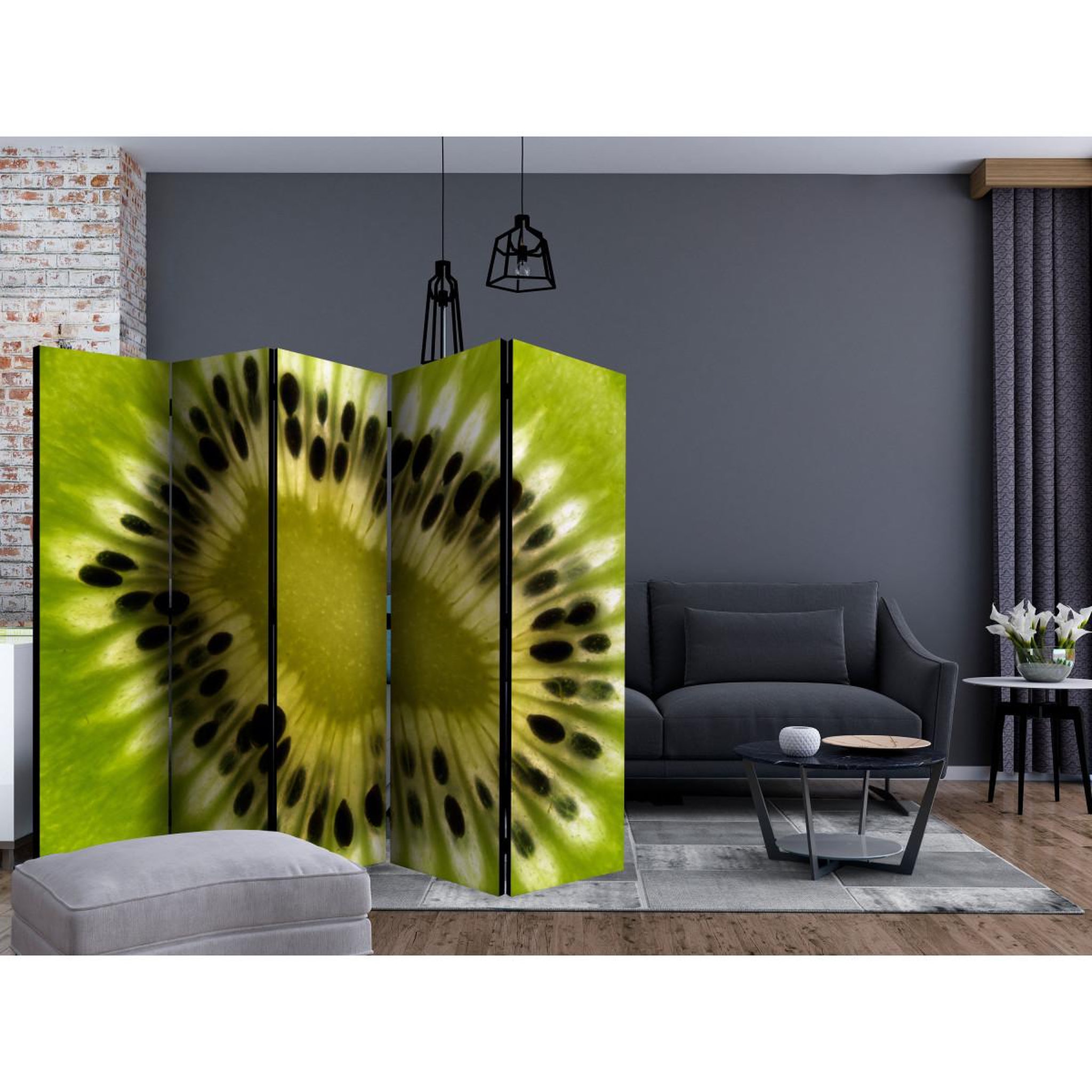 Voir la diapositive 2 : Paris Prix Paravent 5 volets  fruits : kiwi  172x225cm