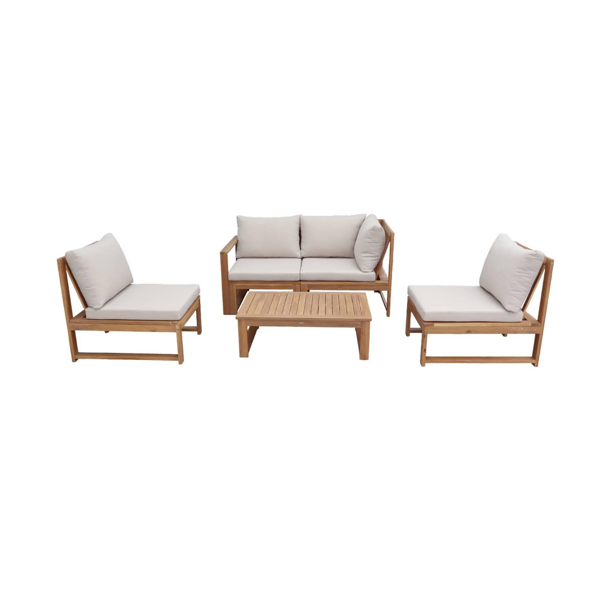 SWEEEK Salon de jardin modulable bois d'acacia et tissu beige 4 places - Tula