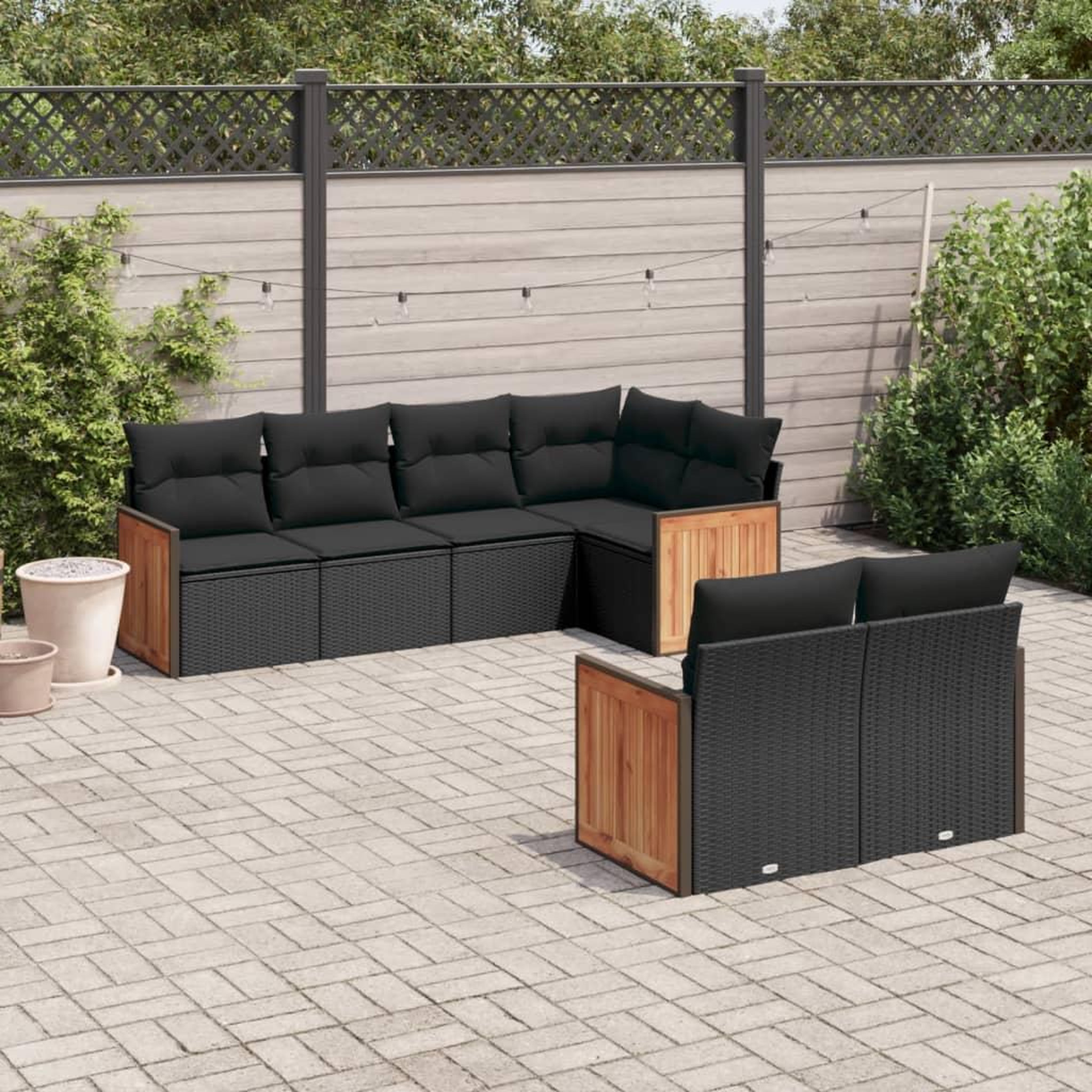 VIDAXL Salon de jardin 7 pcs avec coussins noir resine tressee