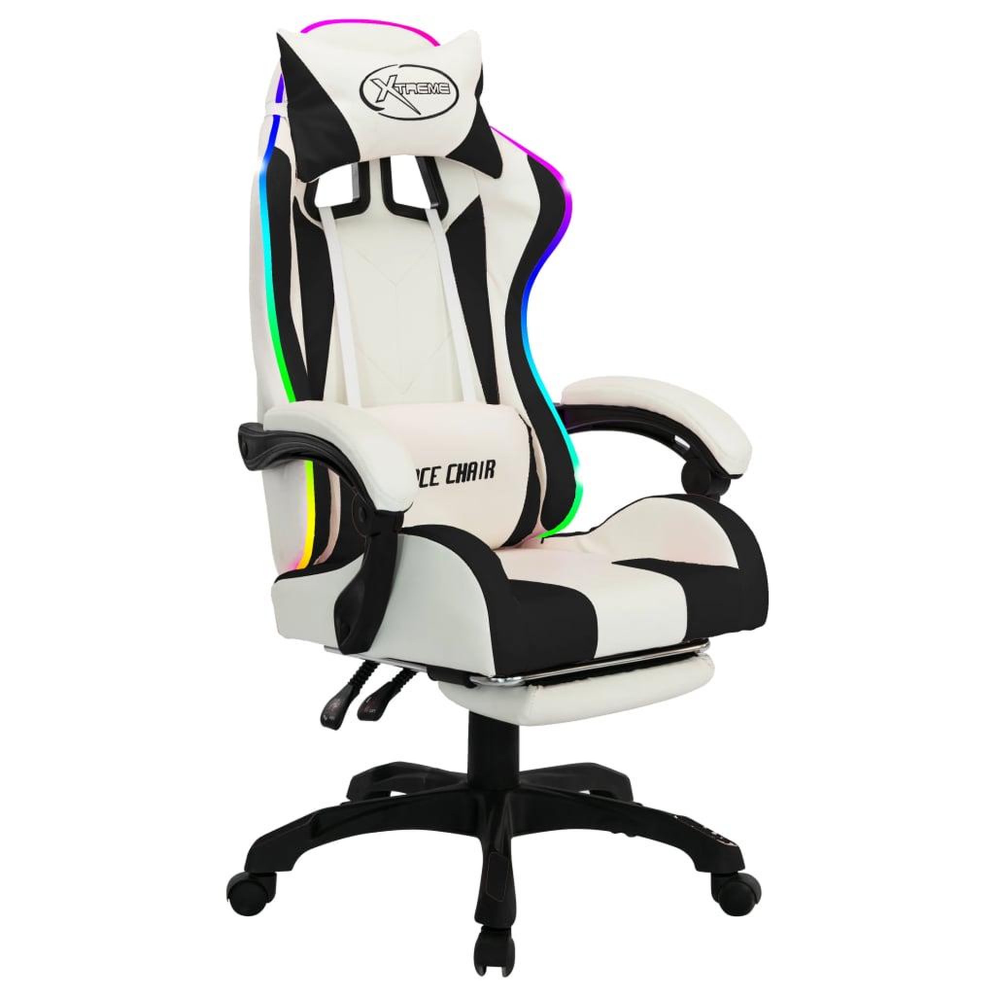 Voir la diapositive 2 : VIDAXL Fauteuil de jeux video avec LED RVB Noir et blanc Similicuir