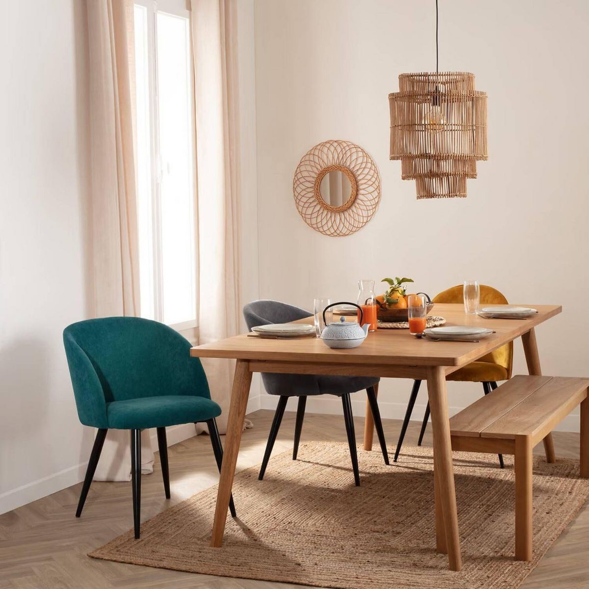 TOILINUX Lot de 4 chaises en velours côtelé CELESTE