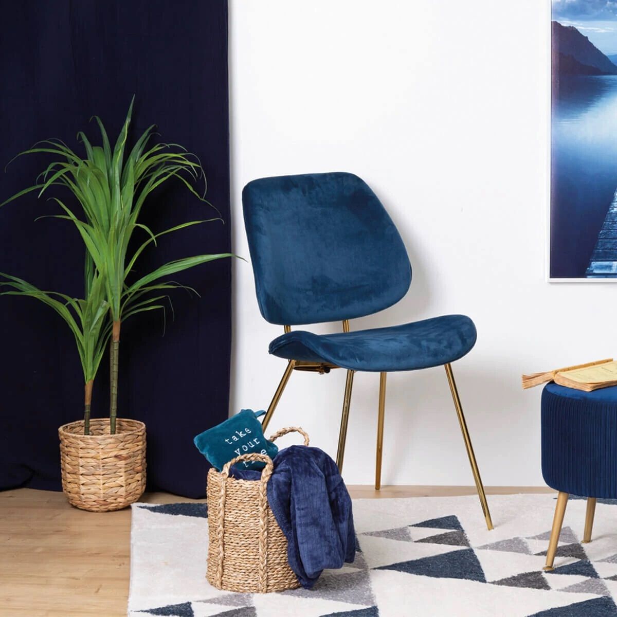 ATMOSPHERA Lot de 2 chaises assise velour pieds métal LAURIE