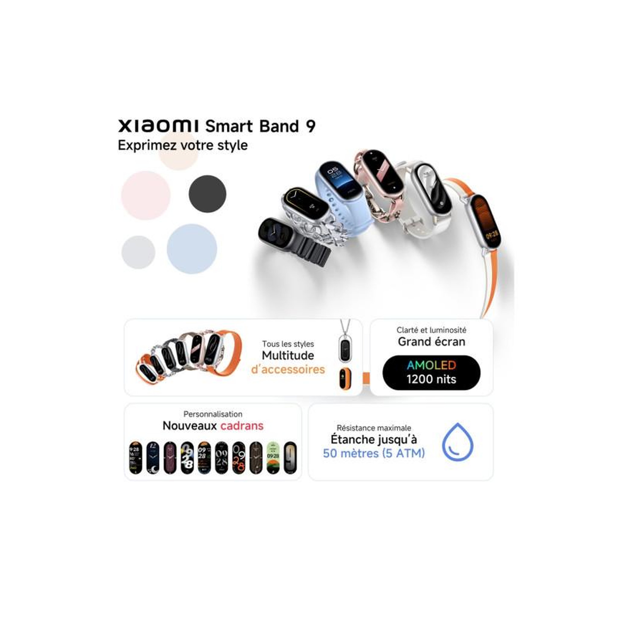 Voir la diapositive 5 : XIAOMI Bracelets connectés Xiaomi smart band 9 Rose