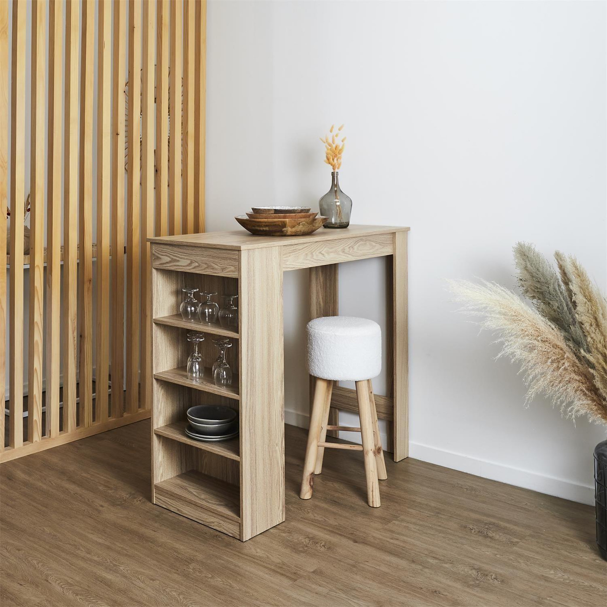 Voir la diapositive 2 : The Home Deco Factory Table de bar mange debout avec 4 niches de rangement