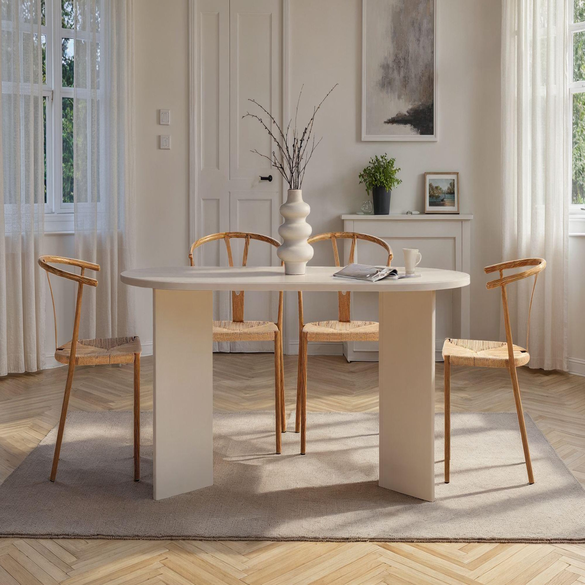 Voir la diapositive 3 : Habitat et Jardin Table à manger en bois  sablin  - 180 x 89 x 75 cm - bois blanc