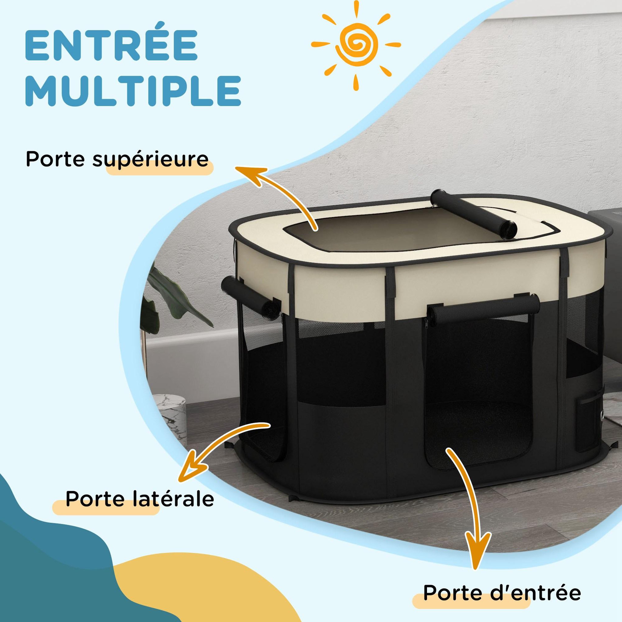 Voir la diapositive 5 : PAWHUT Parc pour chien pliable dim. 94l x 74l x 60h cm tissu oxford crème noir