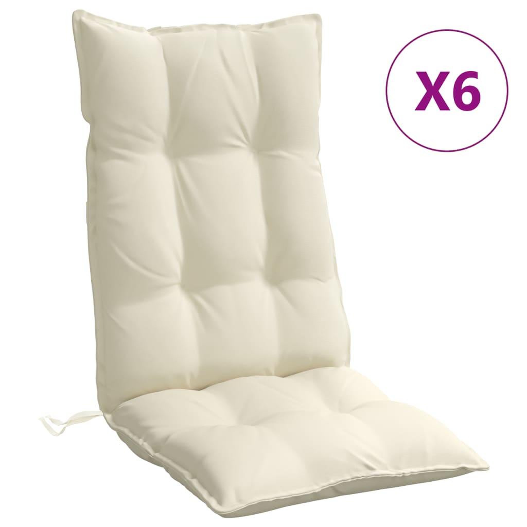 Voir la diapositive 2 : VIDAXL Coussins de chaise a dossier haut lot de 6 creme tissu oxford