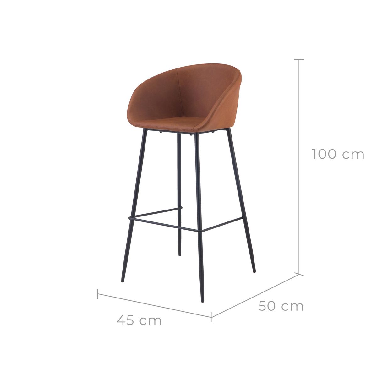 Rendez vous déco Lot de 2 chaises de bar 75 cm en cuir synthétique marron - Kalba