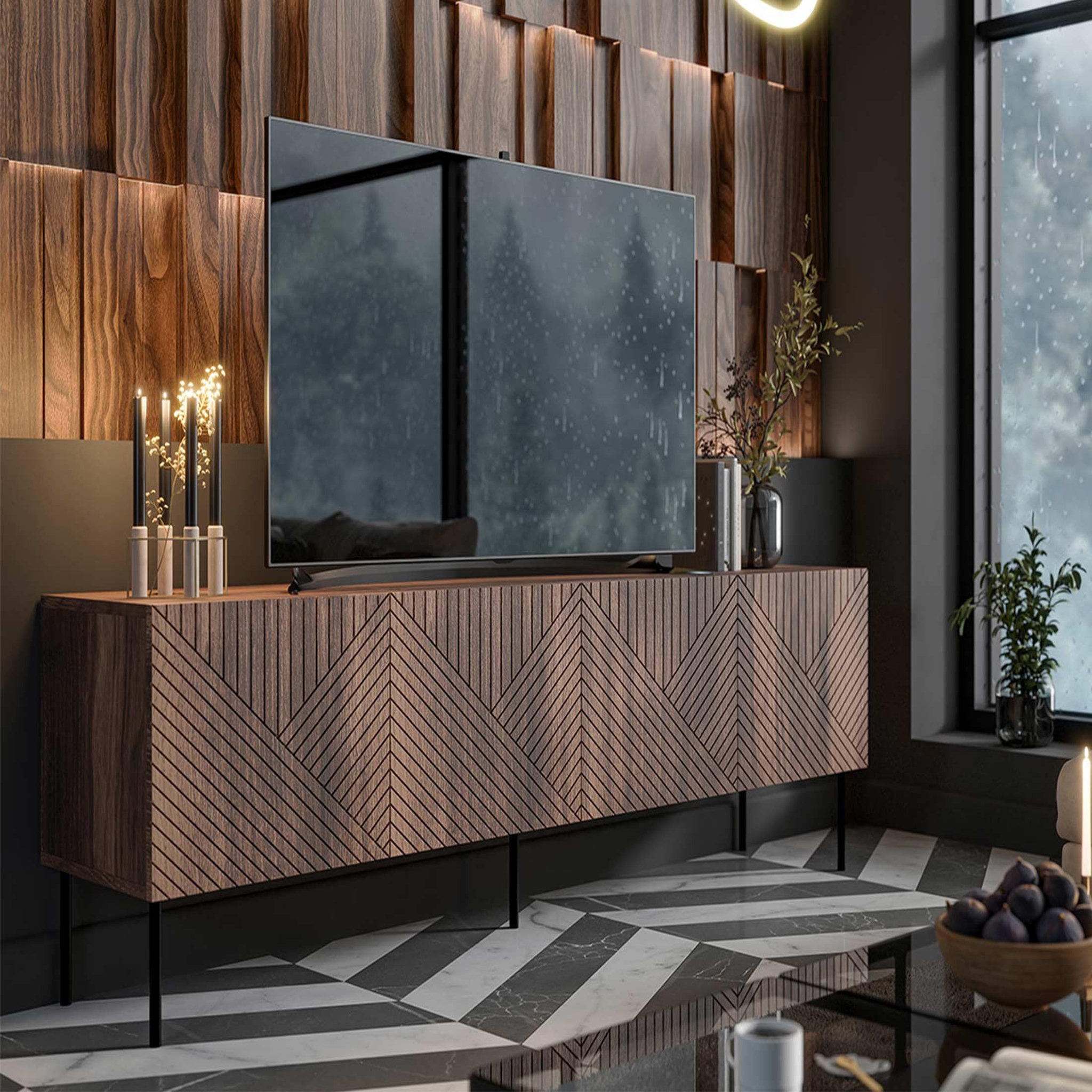 BEST MOBILIER Salvador - meuble tv - effet bois - 4 portes - 191 cm. Coloris disponibles : Marron