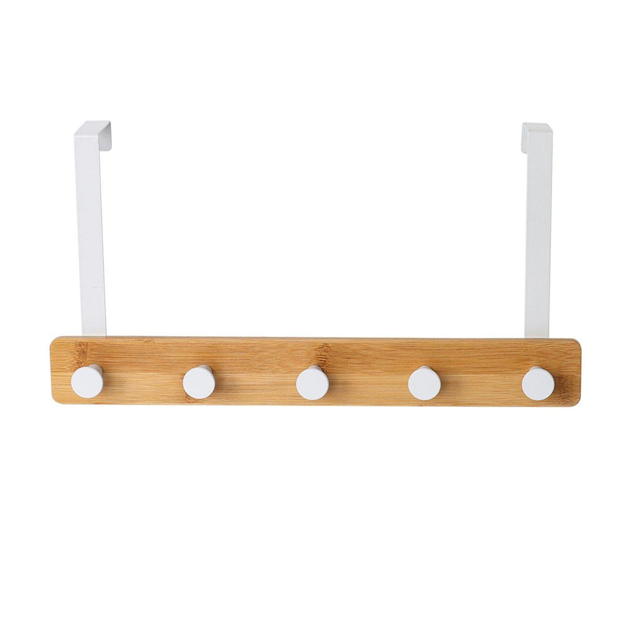 Voir la diapositive 2 : Douceur d'Intérieur Patère à suspendre 5 crochets  fixeo  38cm naturel & blanc