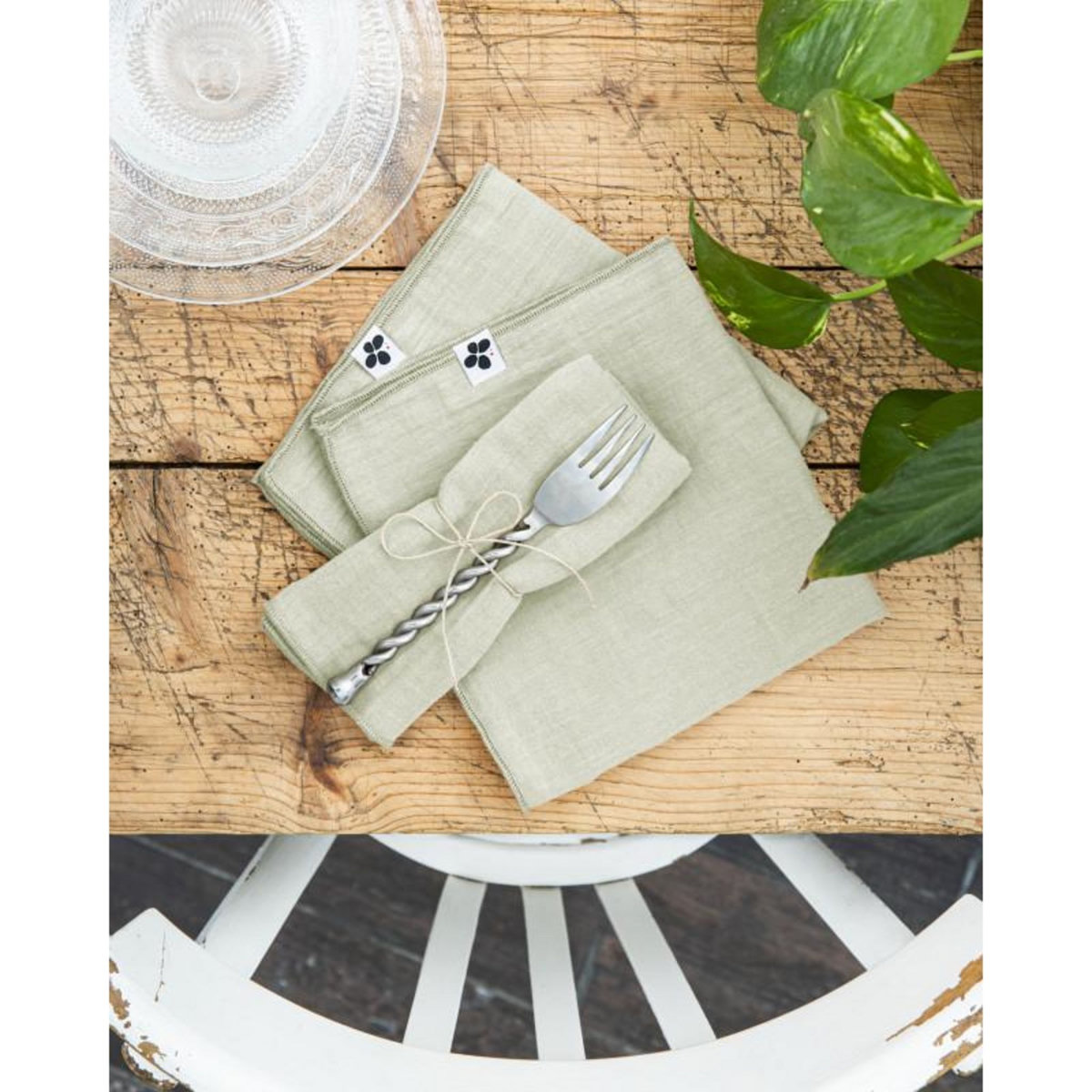 L EFFET PAPILLON Lot de 3 serviettes de table  Gaïa  40 x 40 cm  Gaze de Coton