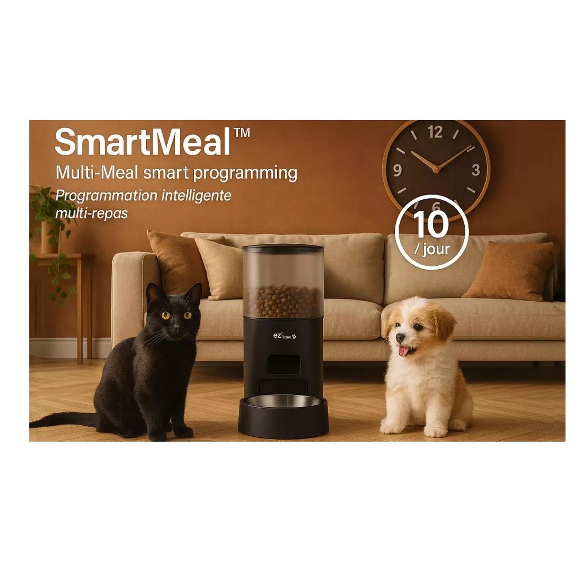 Voir la diapositive 6 : EZICLEAN Distributeur de croquettes + fontaine à eau 5w noir - nutribotconnectx