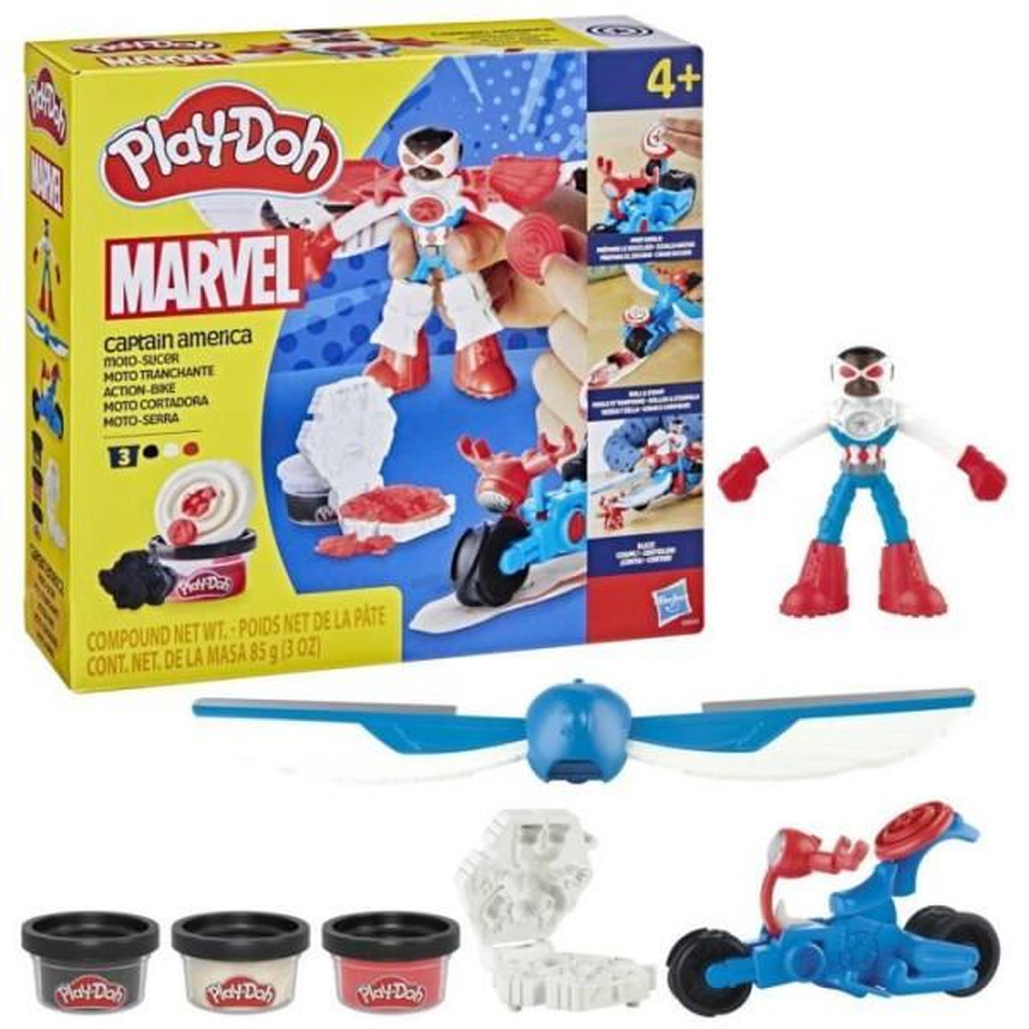 PLAYDOH Play-Doh Captain America, coffret Moto tranchante avec figurine flexible, 3 accessoires et pâte a modeler, des 4 ans, Marvel
