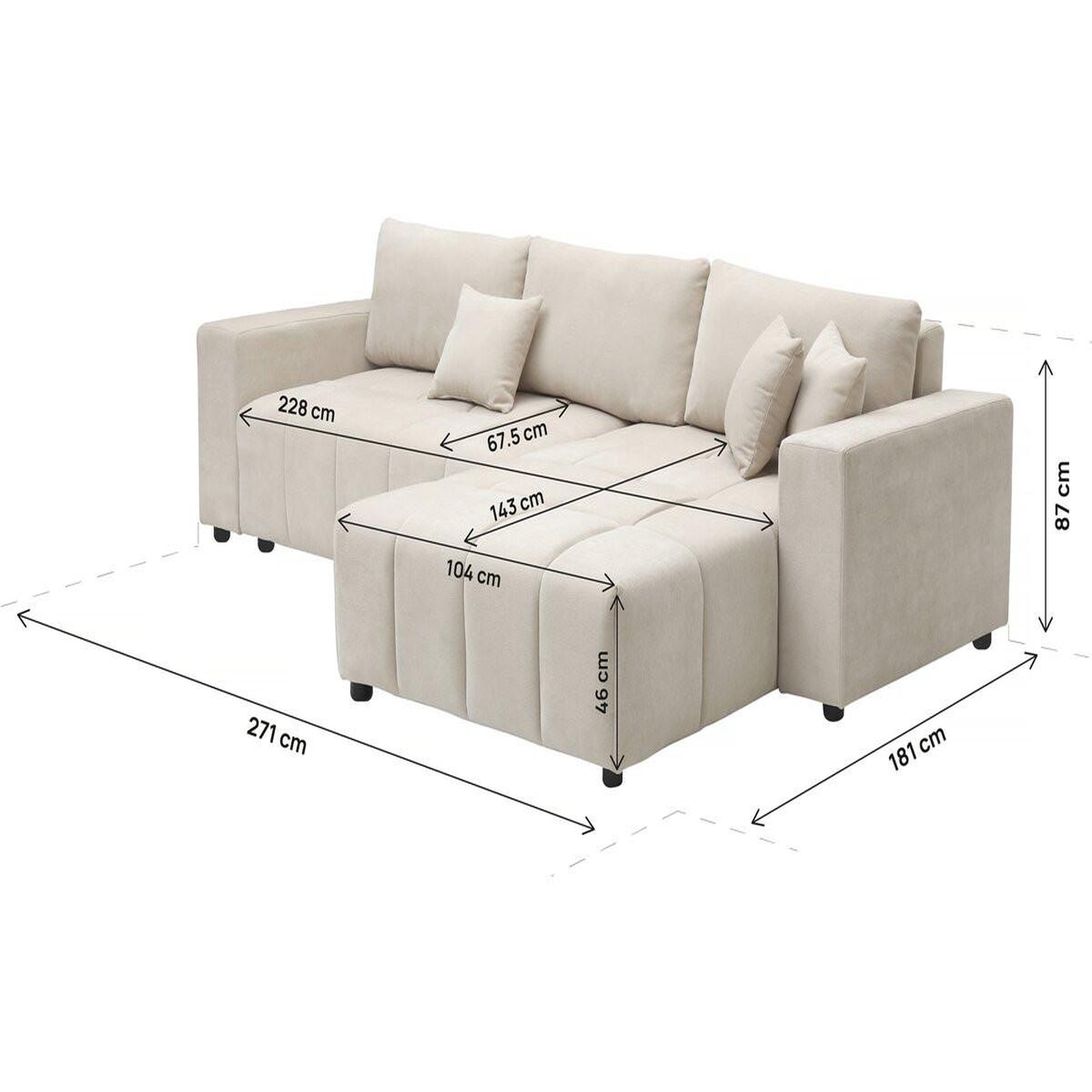 Voir la diapositive 4 : Habitat et Jardin Canapé d'angle convertible style bubble tissu chenille  george  4 places - beige