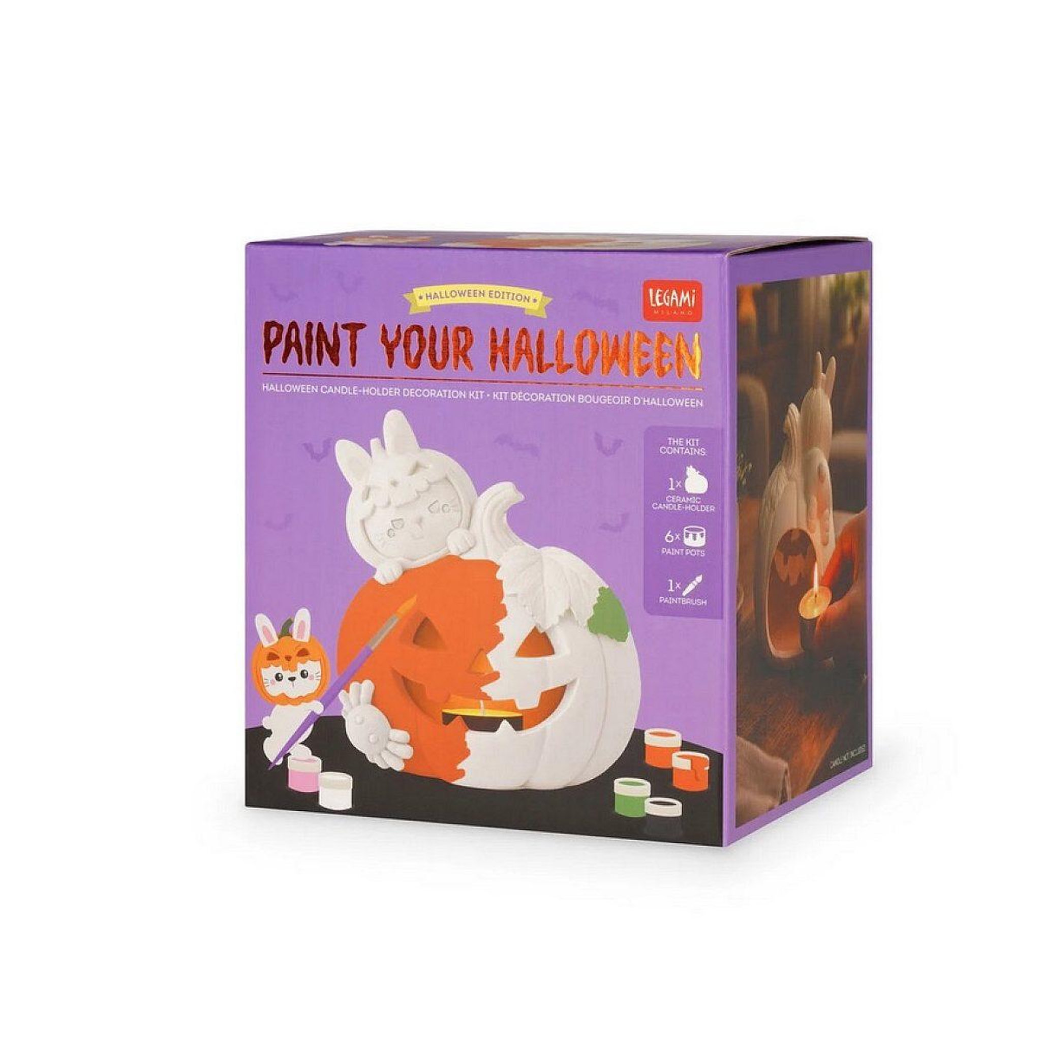 LEGAMI Kit bougeoir halloween citrouille lapin - paint your halloween