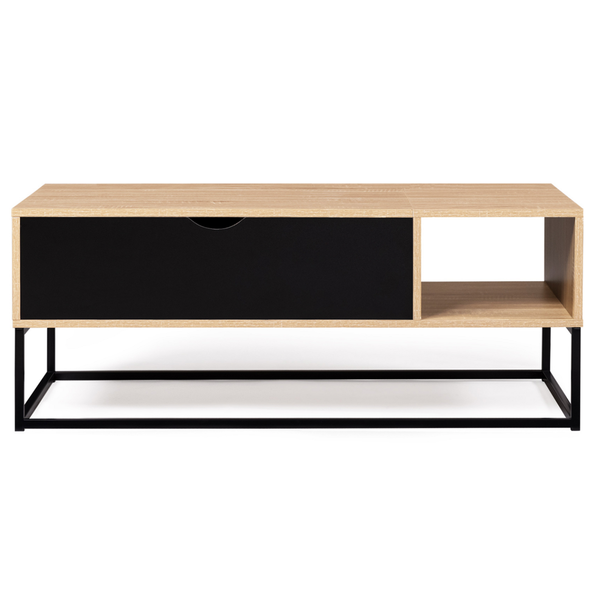 ID MARKET Table basse plateau relevable BOSTON avec rangements design industriel