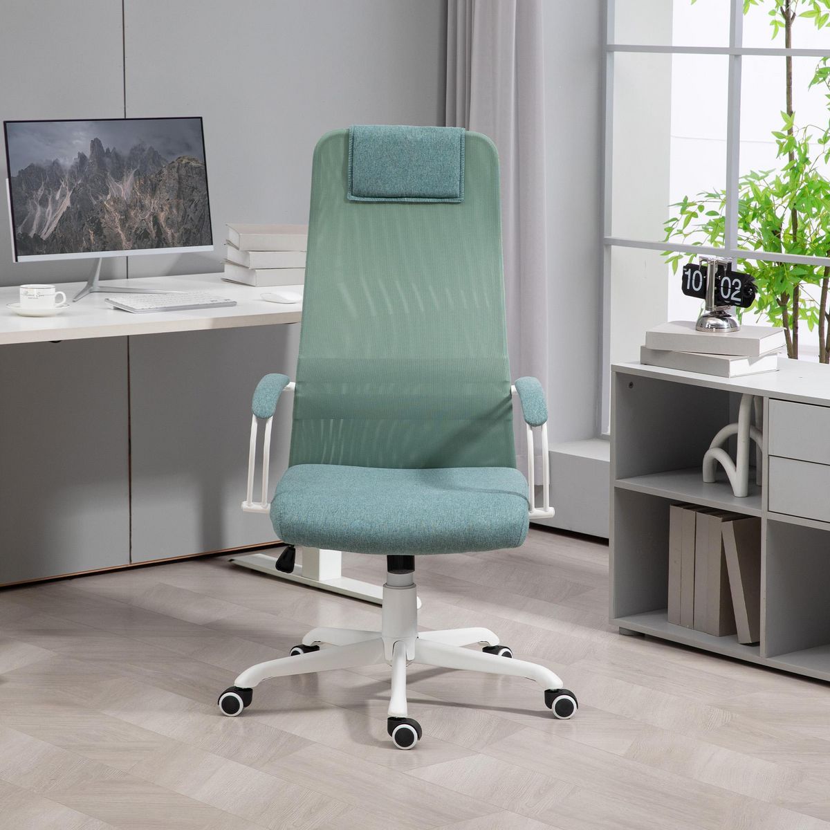 HOMCOM Chaise de bureau design contemporain fonction bascule réglable tissu maille vert d'eau