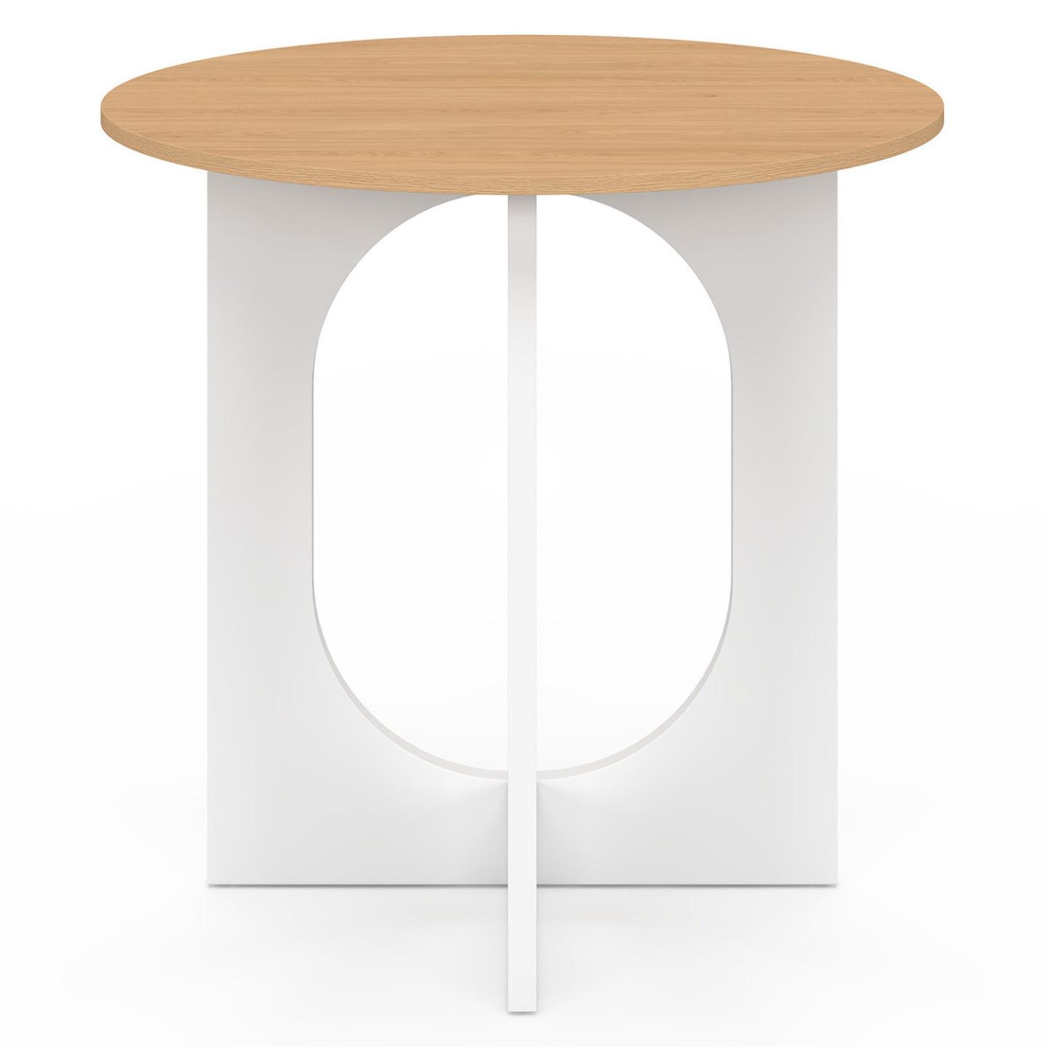 Voir la diapositive 3 : ID MARKET Table à manger fixe ronde aloise 4 personnes pied arc blanc et bois 80 cm