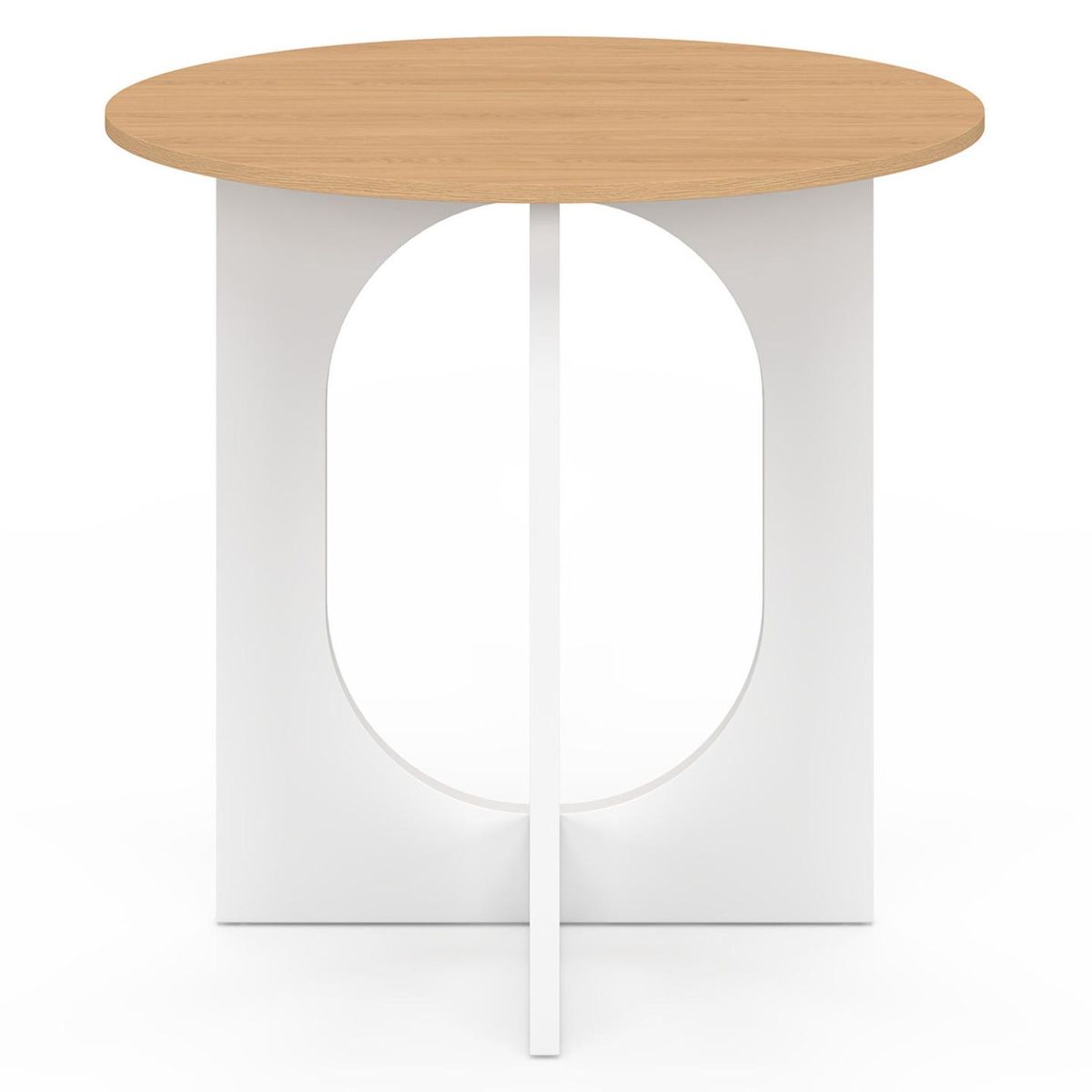 ID MARKET Table à manger fixe ronde ALOISE 4 personnes pied arc blanc et bois 80 cm