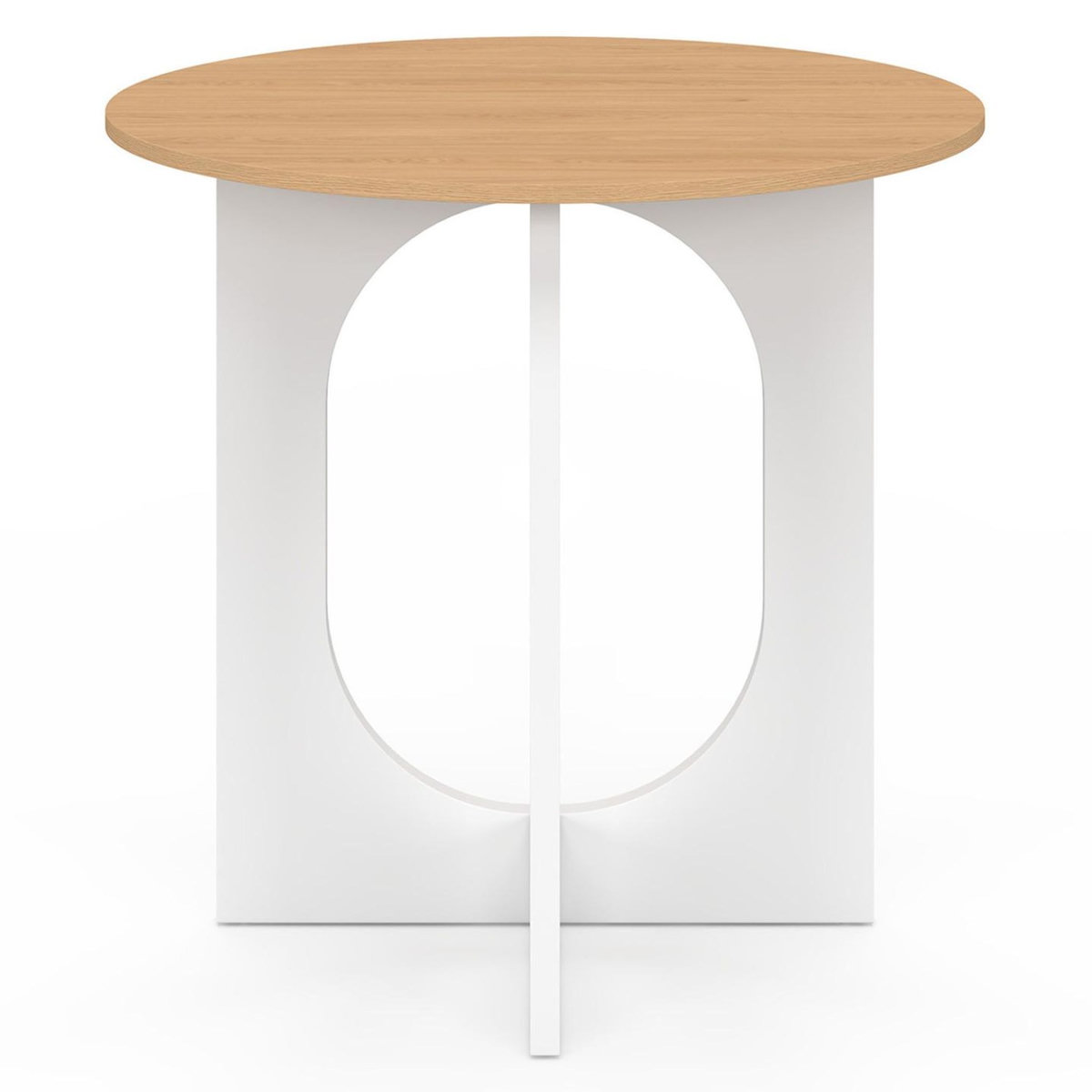 ID MARKET Table à manger fixe ronde ALOISE 4 personnes pied arc blanc et bois 80 cm