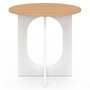 Voir la diapositive 3 : ID MARKET Table à manger fixe ronde ALOISE 4 personnes pied arc blanc et bois 80 cm