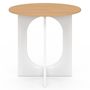 Voir la diapositive 3 : ID MARKET Table à manger fixe ronde ALOISE 4 personnes pied arc blanc et bois 80 cm