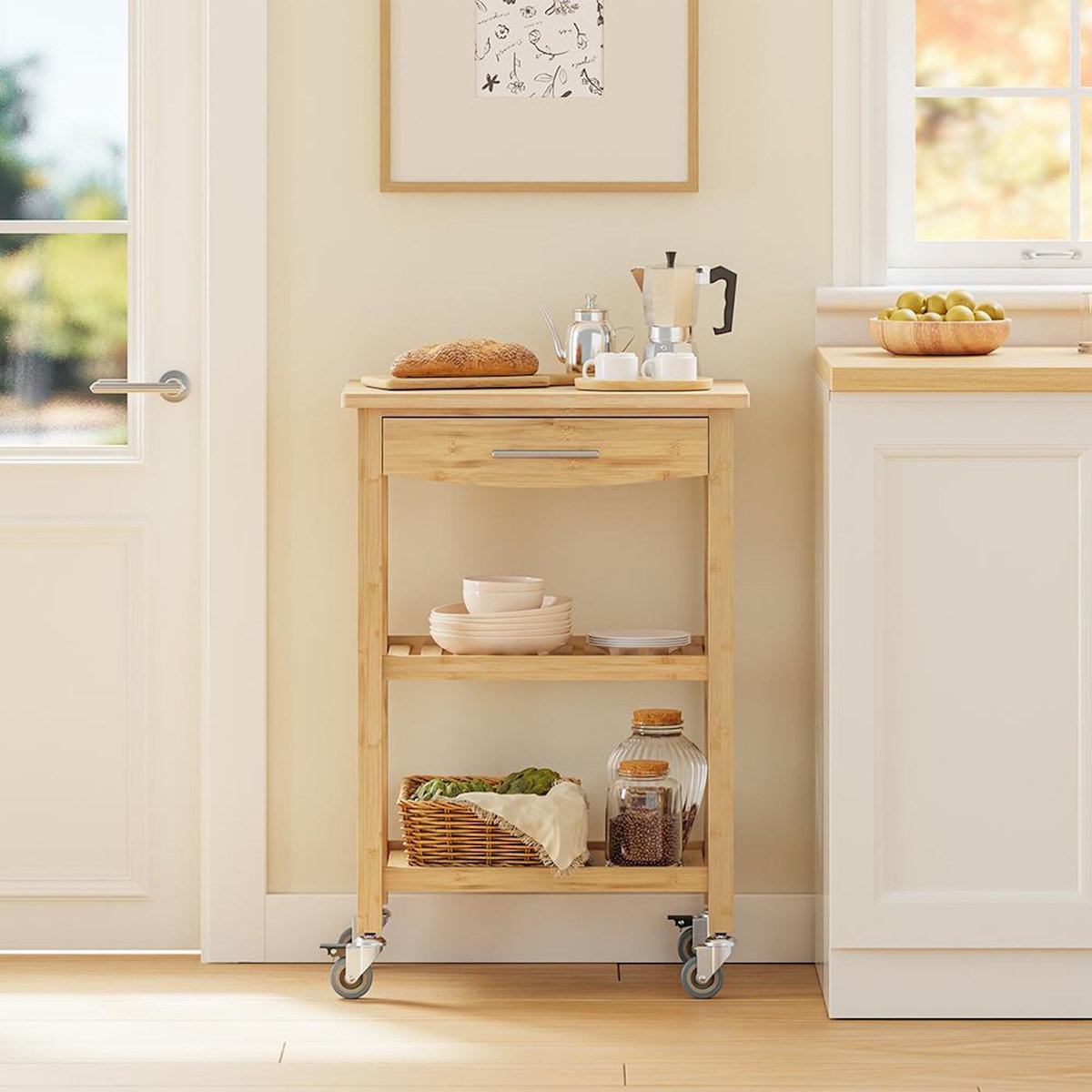 SOBUY Chariot de Cuisine en Bambou Bois 58x40x86cm FKW135-N