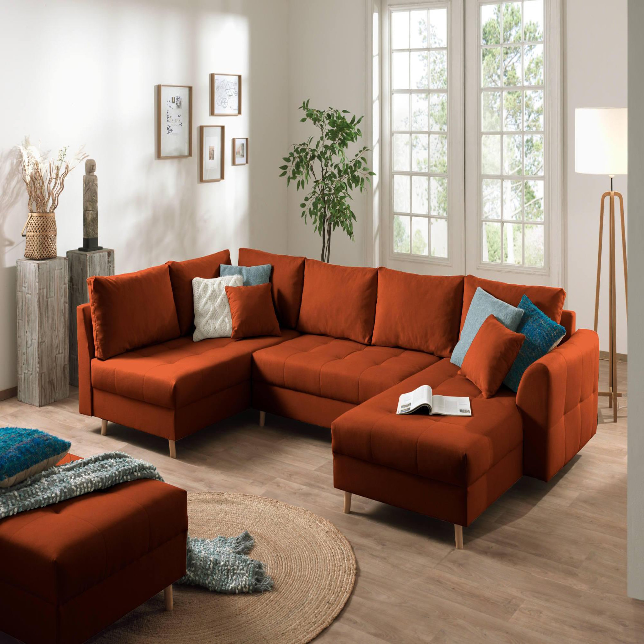 Voir la diapositive 1 : LISA DESIGN Rune - canapé panoramique avec pouf d'appoint - 7 places - style scandinave - gauche