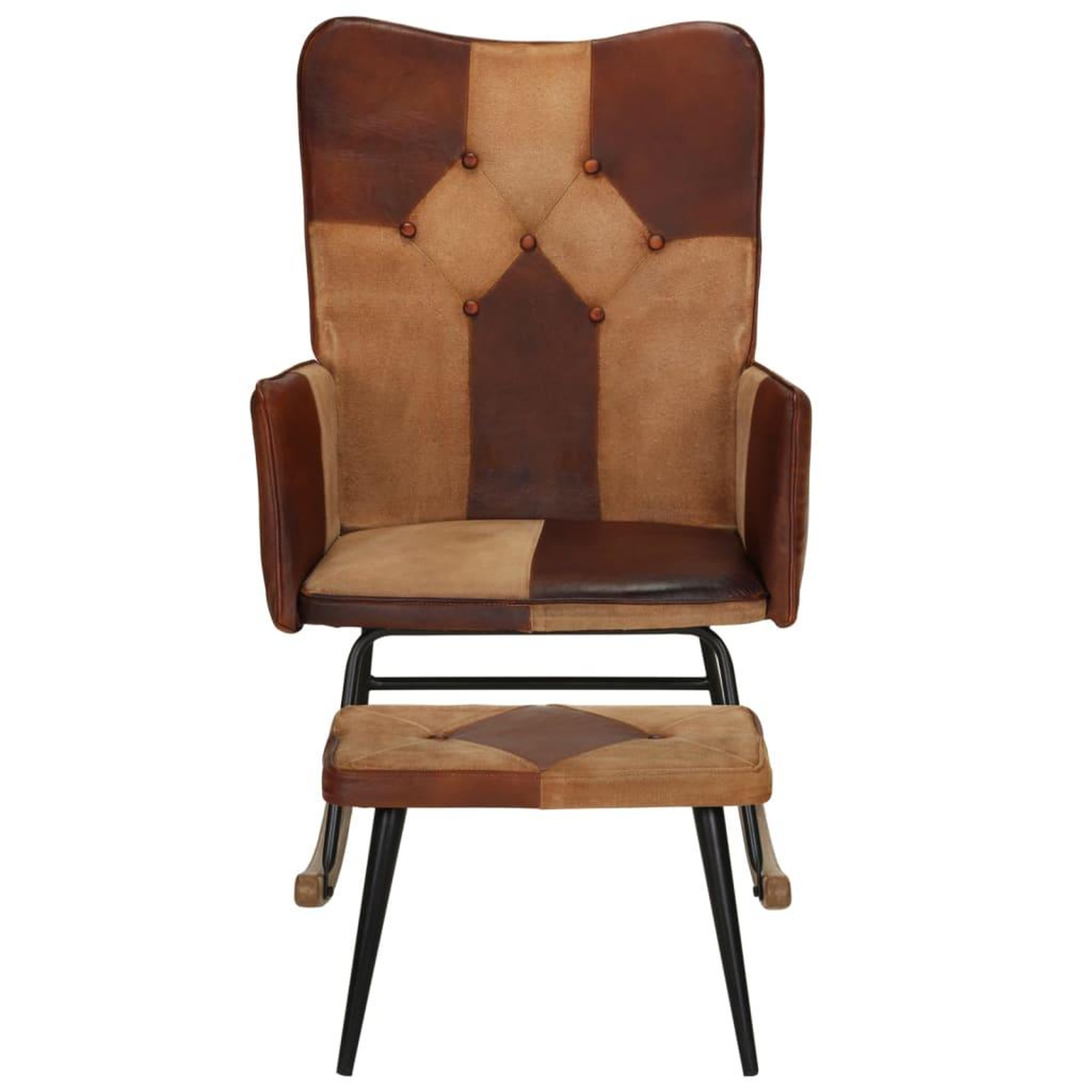 Voir la diapositive 2 : VIDAXL Chaise a bascule et repose-pieds Marron Cuir veritable et toile