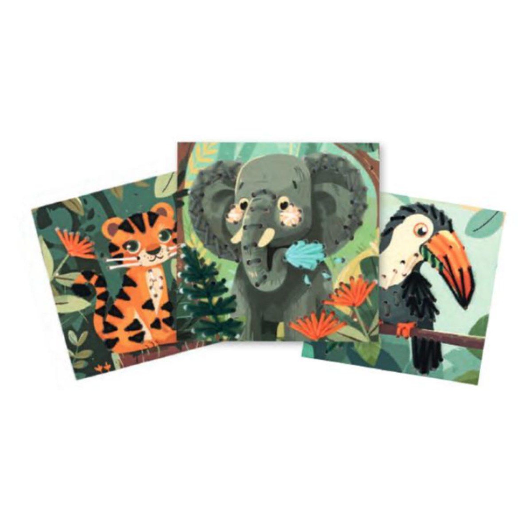 GRAINE CRÉATIVE 3 cartes a broder - jungle