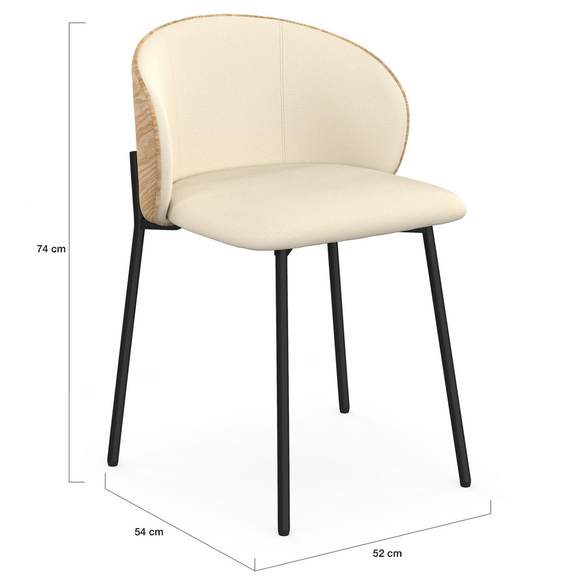 Voir la diapositive 5 : ID MARKET Lot de 4 chaises PENNY en tissu beige et dossier effet bois clair pour salle à manger