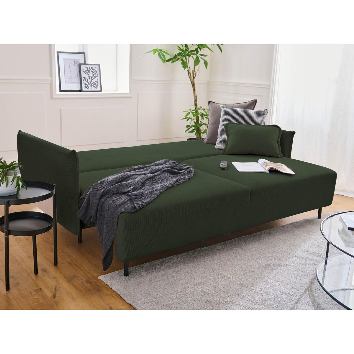 LISA DESIGN Valentina - canapé 3 places convertible - avec coffre - en velours côtelé - style contemporain