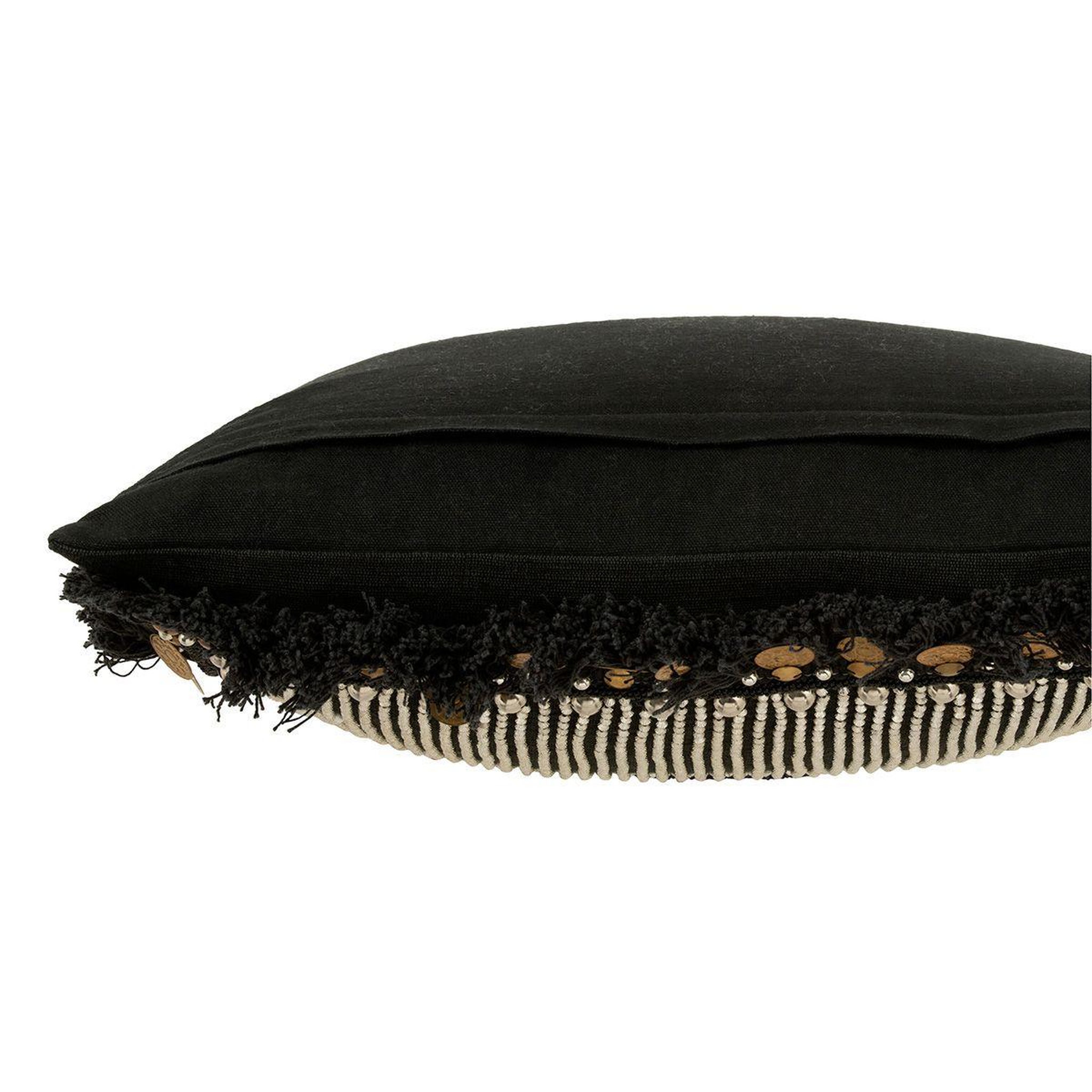Voir la diapositive 3 : J-LINE Coussin déco jute  perle  45x45cm noir