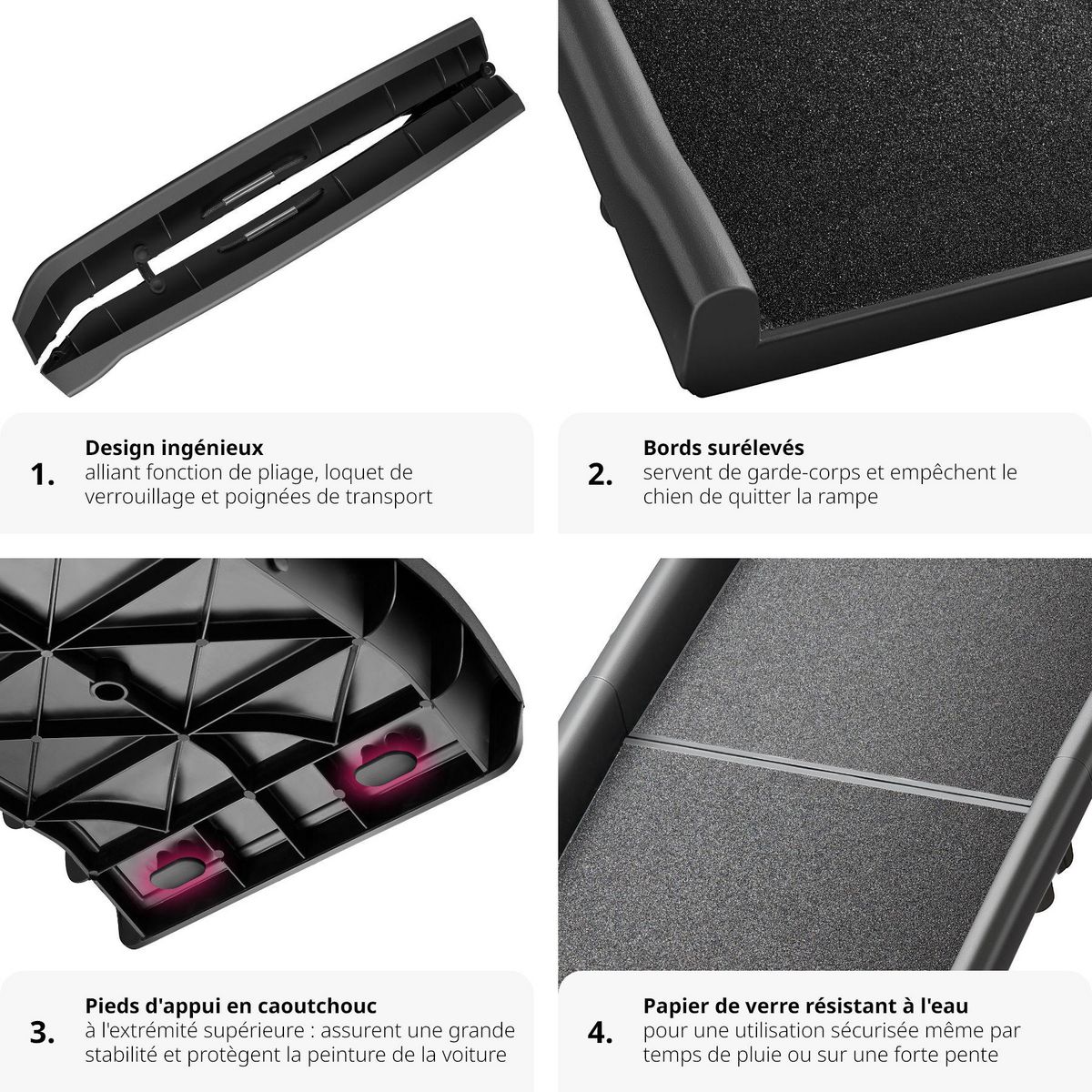 tectake Rampe pour chien pliable et antidérapante noir