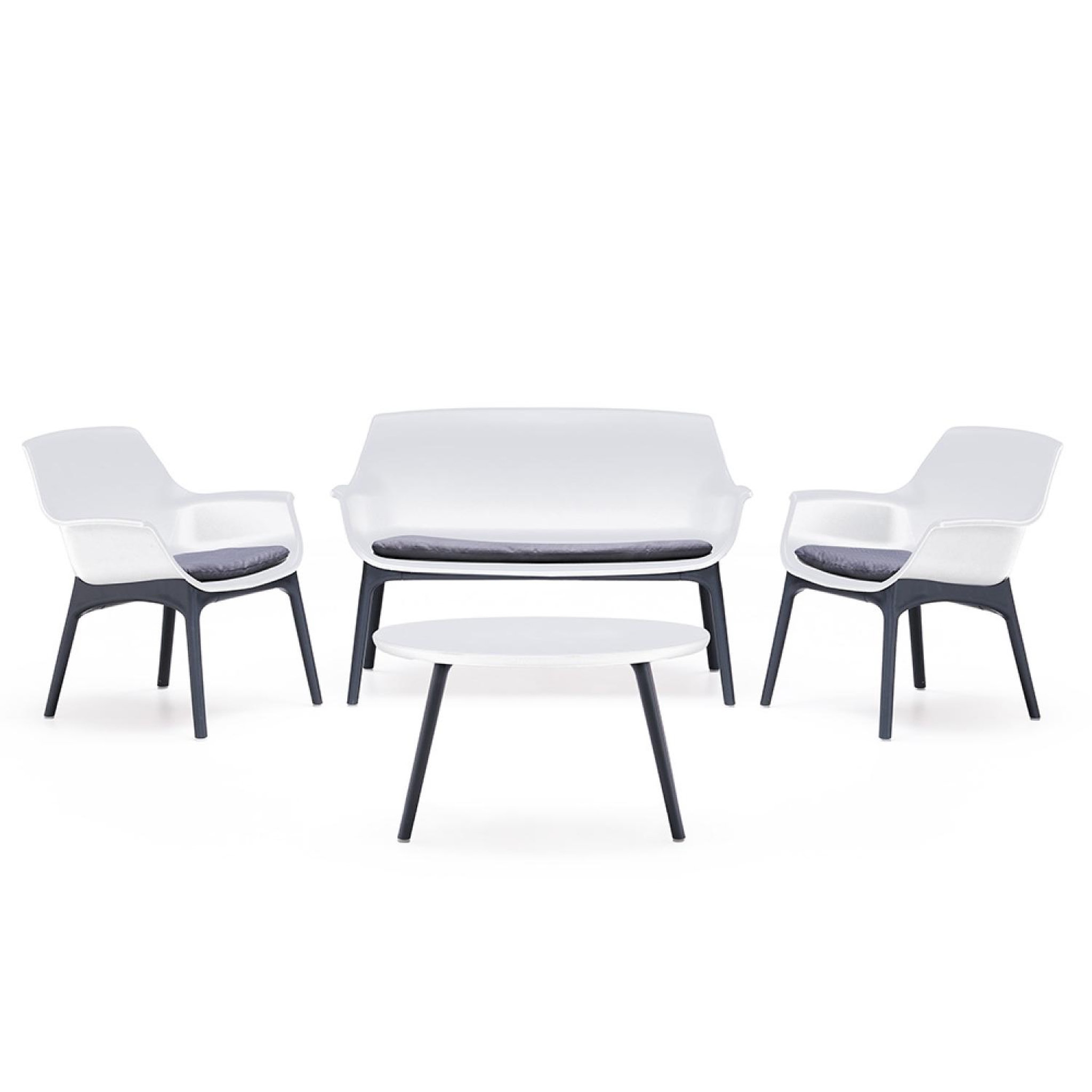 CONCEPT USINE Salon de jardin 4 places blanc avec table basse izmir