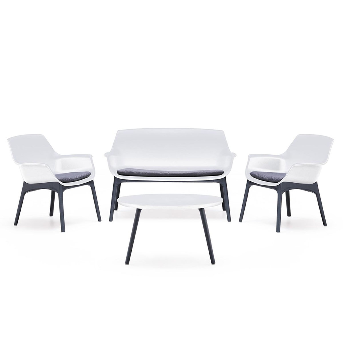 CONCEPT USINE Salon de jardin 4 places blanc avec table basse IZMIR