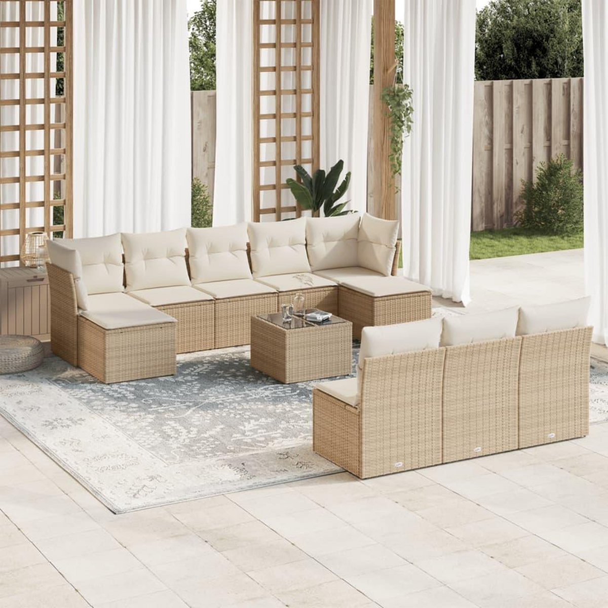 VIDAXL Salon de jardin 11 pcs avec coussins beige resine tressee