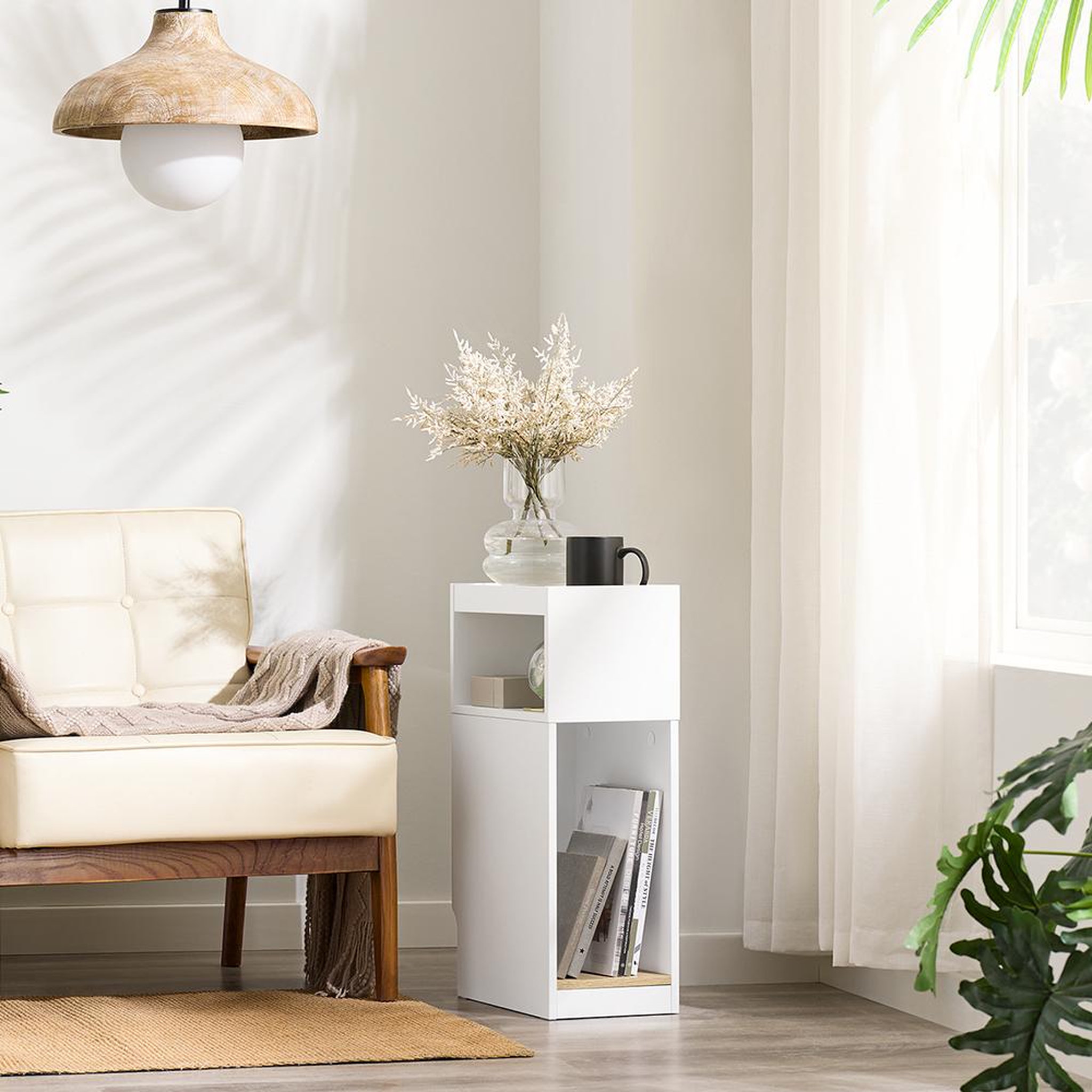 Voir la diapositive 2 : SOBUY Chevet Rangement 3 Compartiments Blanc 20x35x60cm FBT171-WN