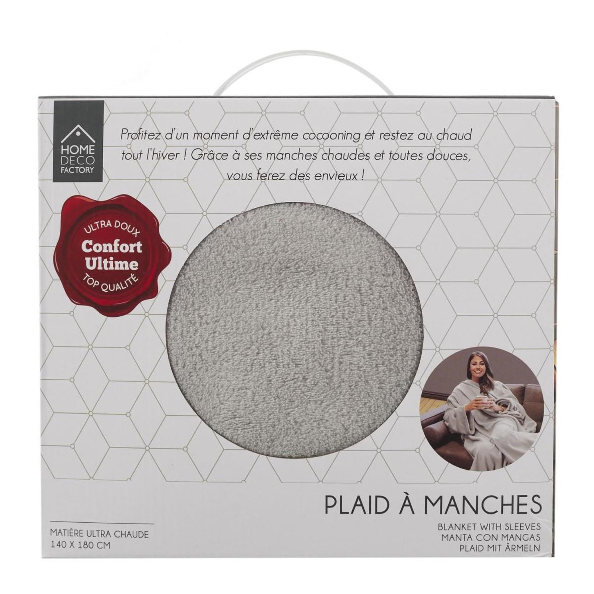 Voir la diapositive 4 : The Home Deco Factory Plaid déco  a manches  140x180cm gris clair