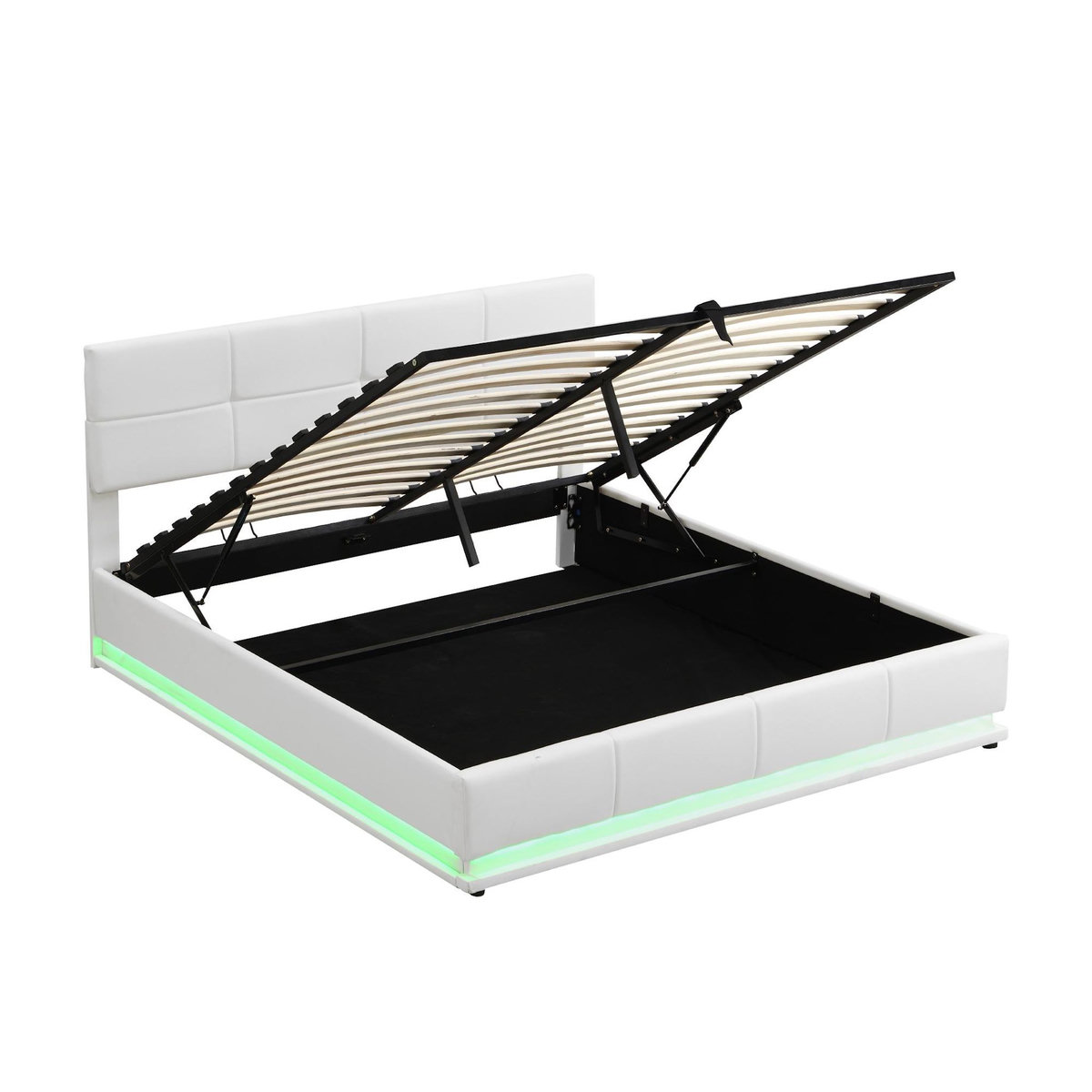 MERAX Lit coffre rembourré 180x200 cm coloris blanc led tissu