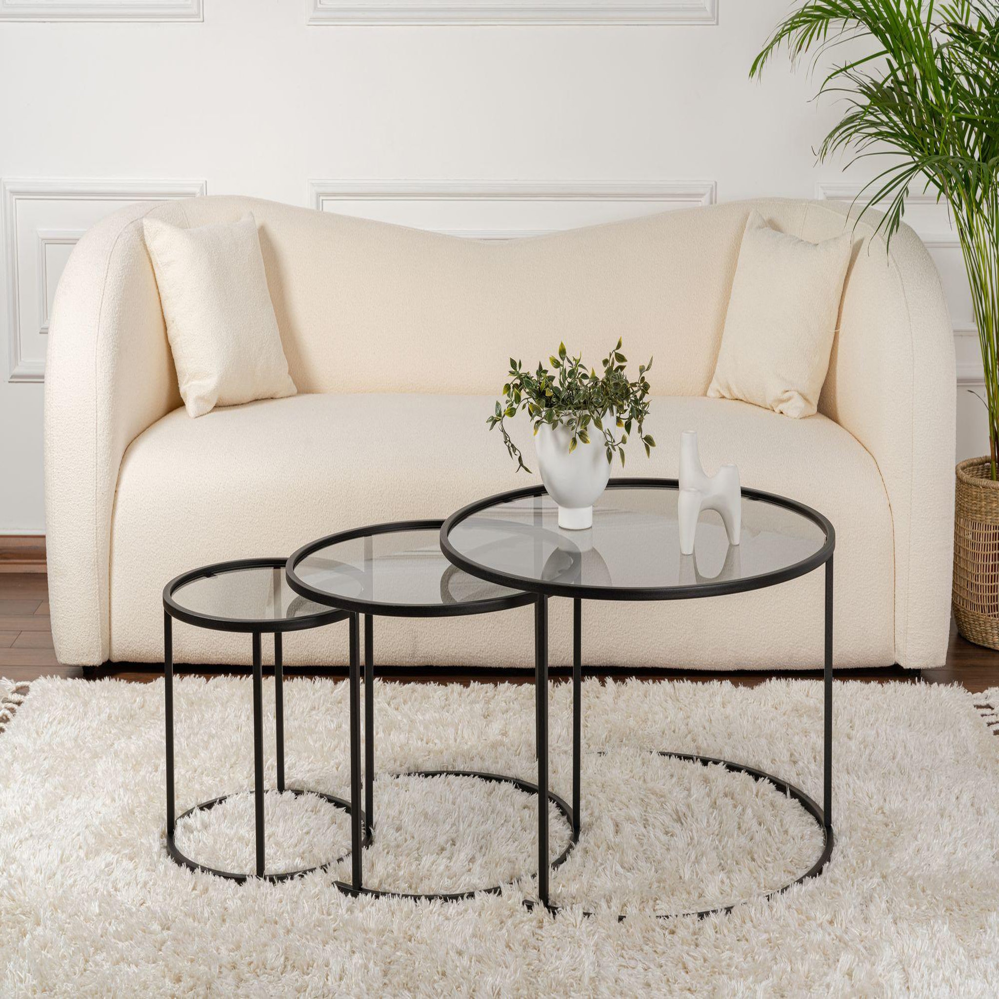 Voir la diapositive 3 : Habitat et Jardin Lot de 3 tables basses en métal  aurum  -  80 x 80 x 43 cm - noir gris