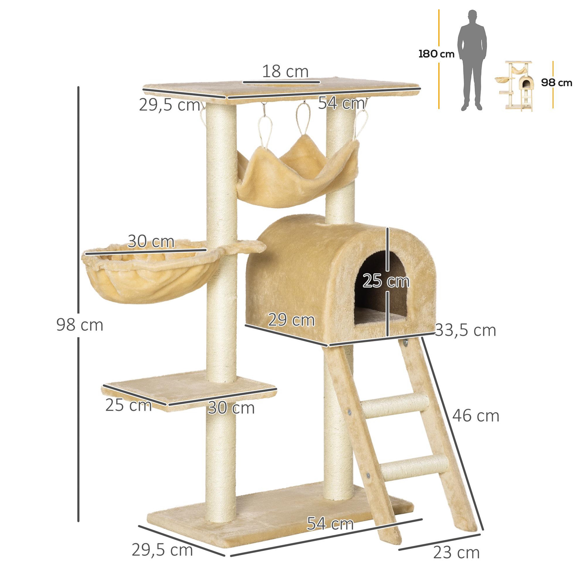 Voir la diapositive 3 : PAWHUT Arbre à chat griffoir arbre à grimper tour de jeu stable à plusieurs niveaux centre d'activités hauteur 98 cm beige