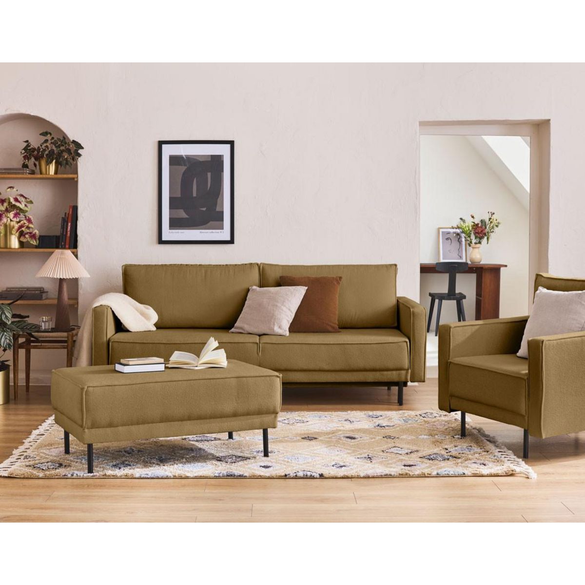 LISA DESIGN Charlie - canapé droit 3 places - convertible avec coffre - en tissu