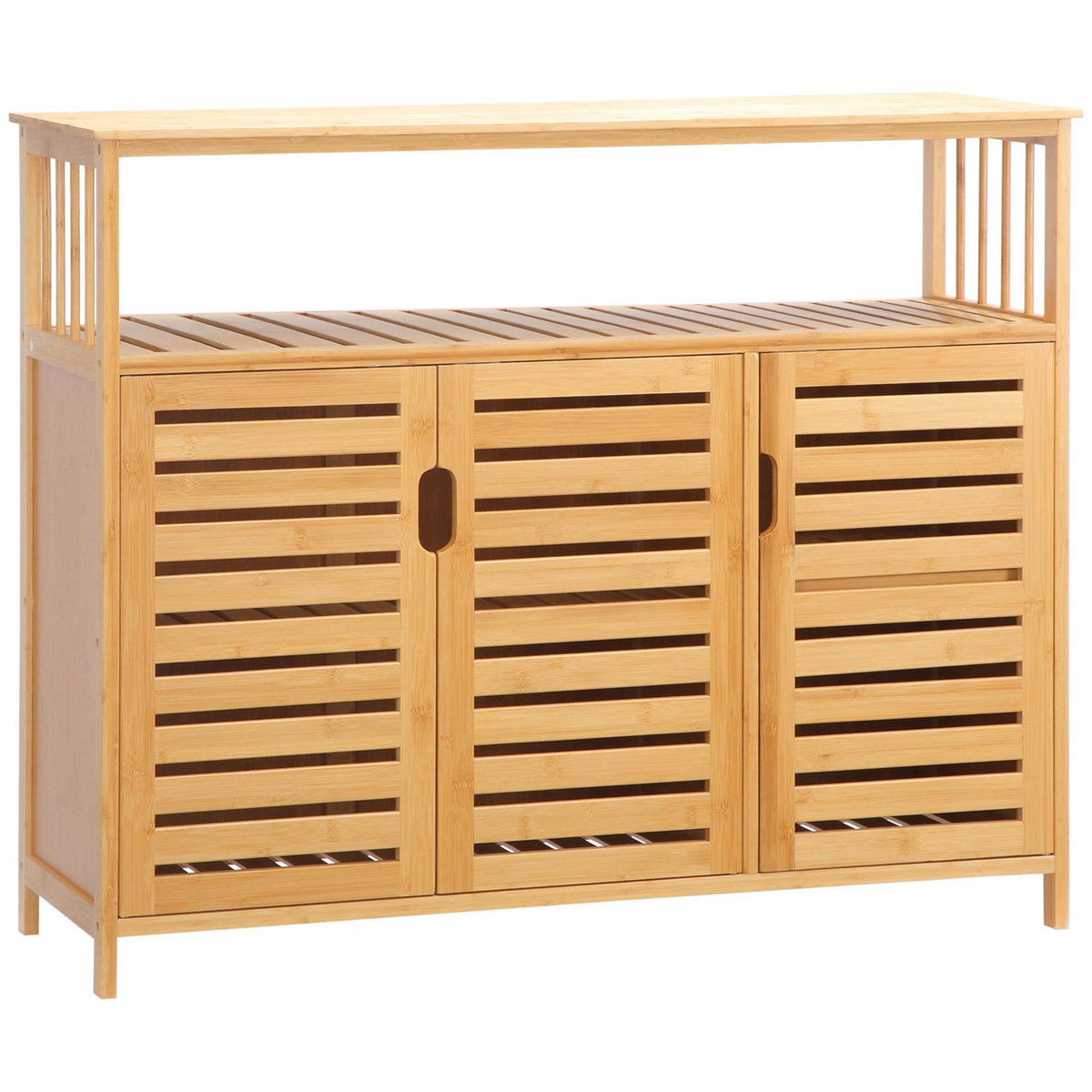 HOMCOM Buffet meuble de rangement bois bambou à lattes style naturel - 3 portes, 4 étagères