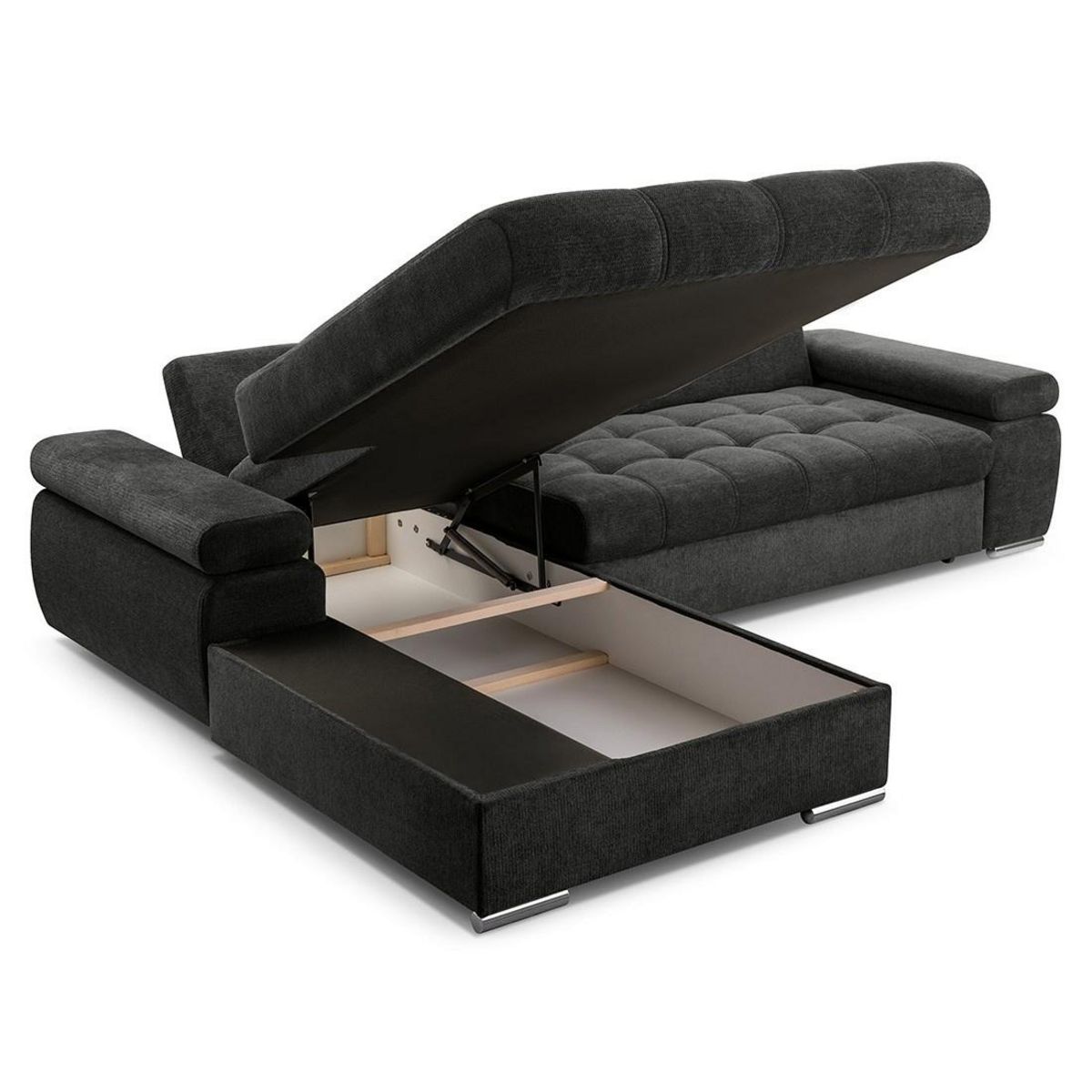 BEST MOBILIER Bianca - canapé d'angle gauche 4 places convertible avec coffre en tissu texturé