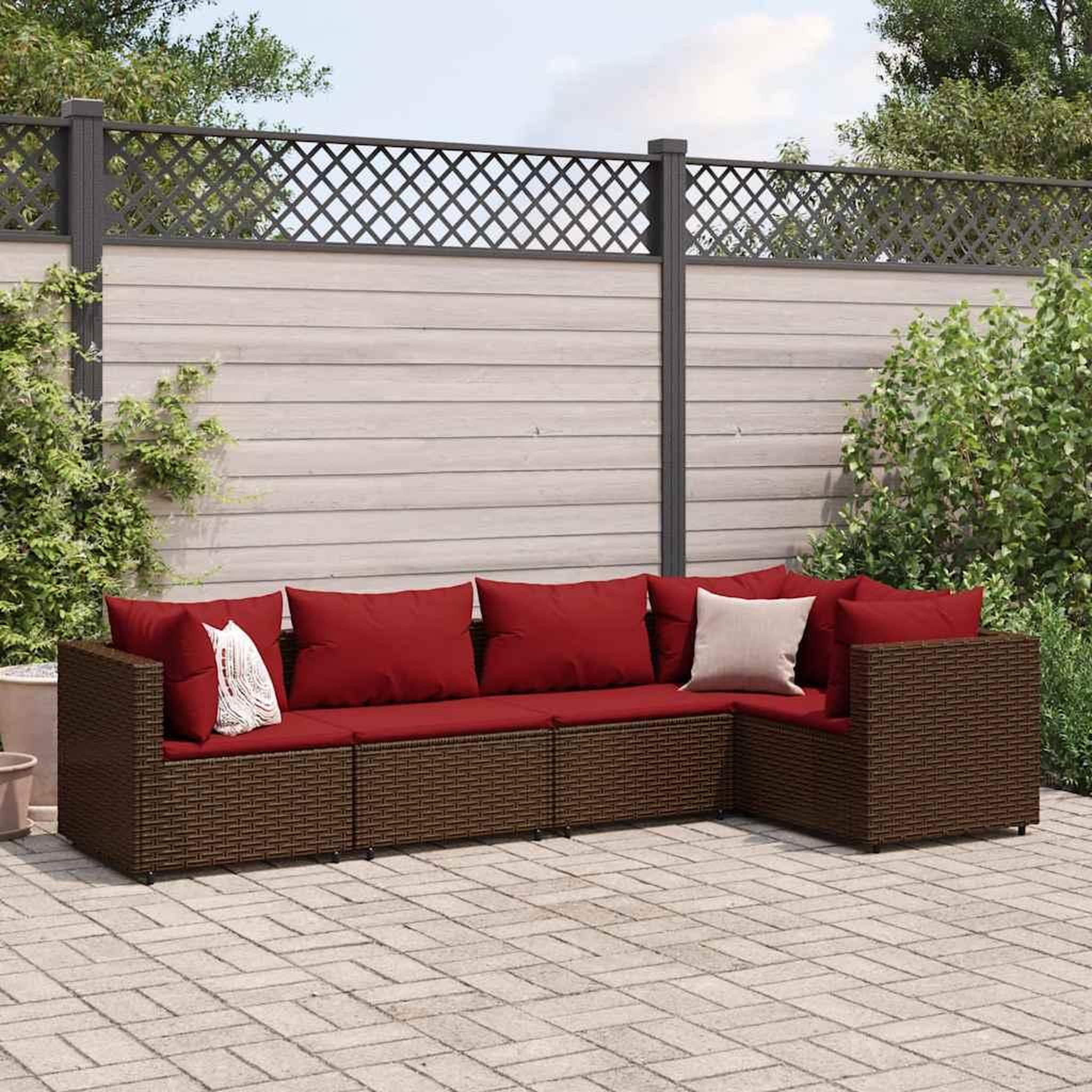 VIDAXL Salon de jardin 5 pcs avec coussins Marron Resine tressee