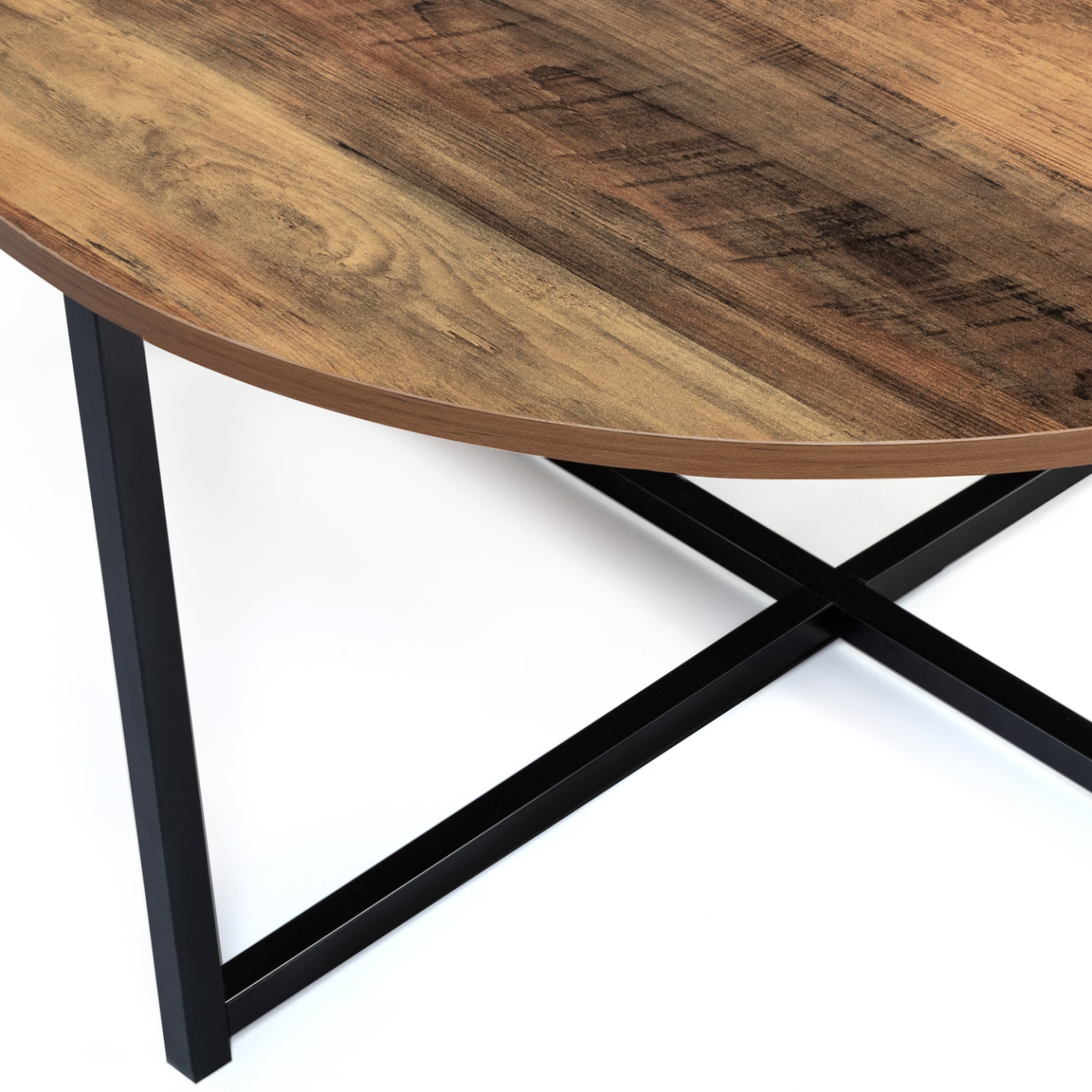 Voir la diapositive 4 : ID MARKET Table basse ronde hawkins 80 cm bois foncé design industriel