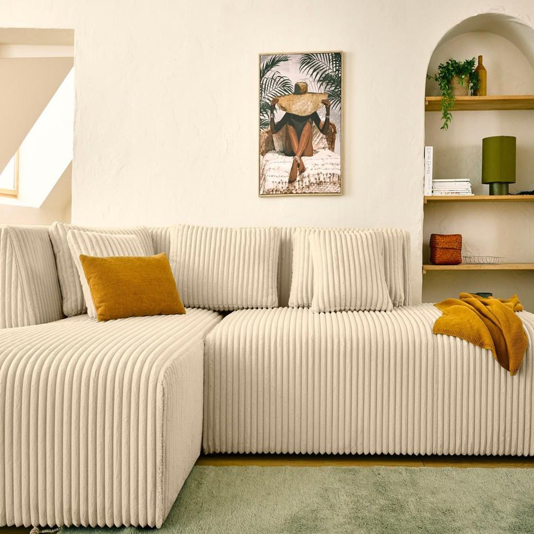 Voir la diapositive 3 : LISA DESIGN Victoire - canapé modulable d'angle gauche 4 places en velours côtelé grosses côtes
